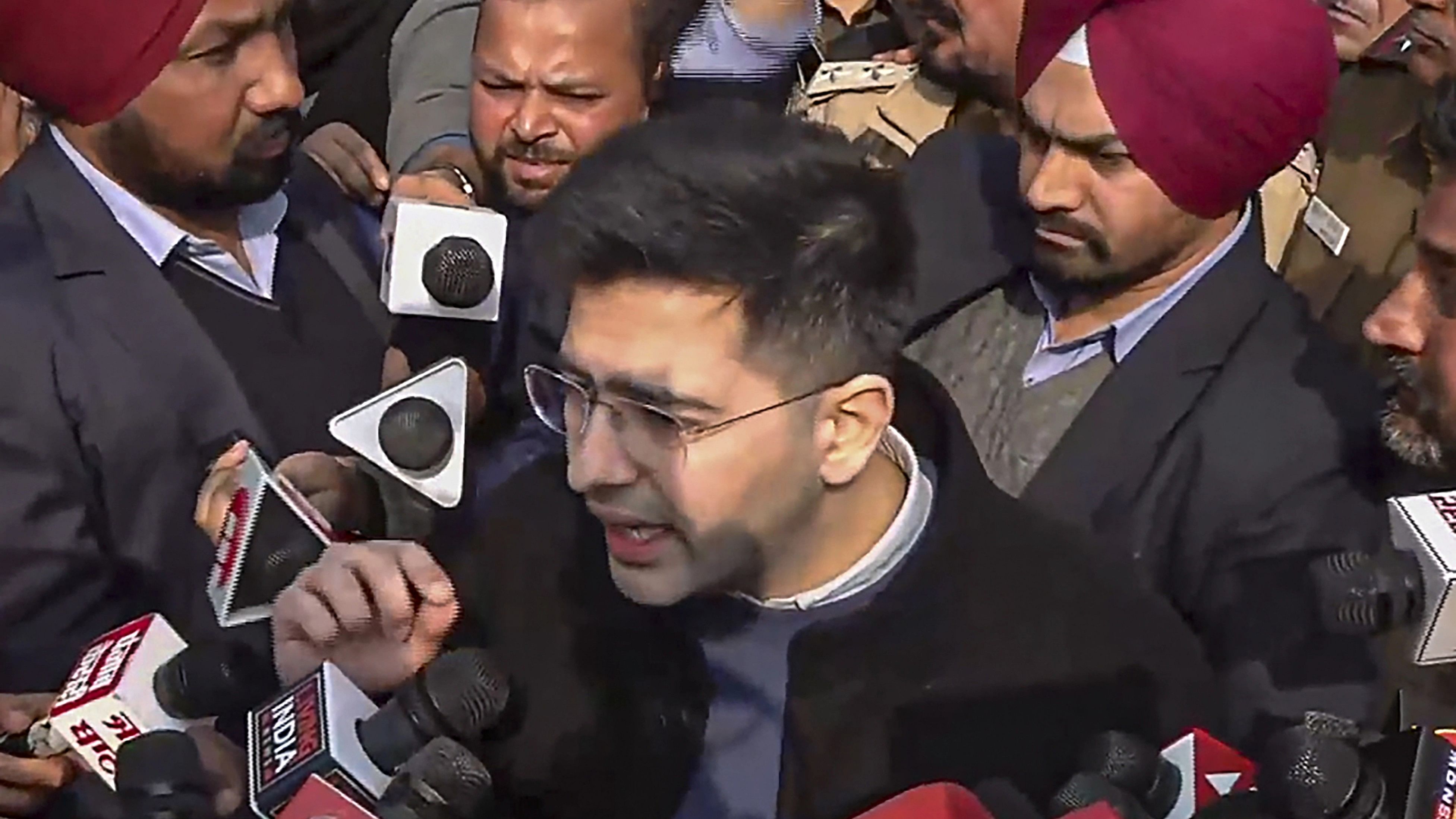 <div class="paragraphs"><p> AAP leader Raghav Chadha speaks with the media regarding the Chandigarh mayoral polls.</p></div>