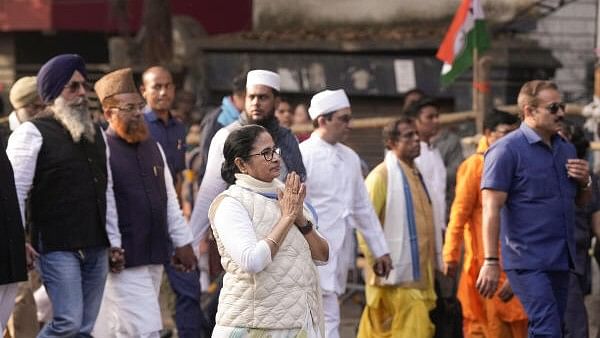 <div class="paragraphs"><p>West Bengal CM Mamata Banerjee takes part in an all-faith rally, in Kolkata, Monday, Jan. 22, 2024.</p></div>