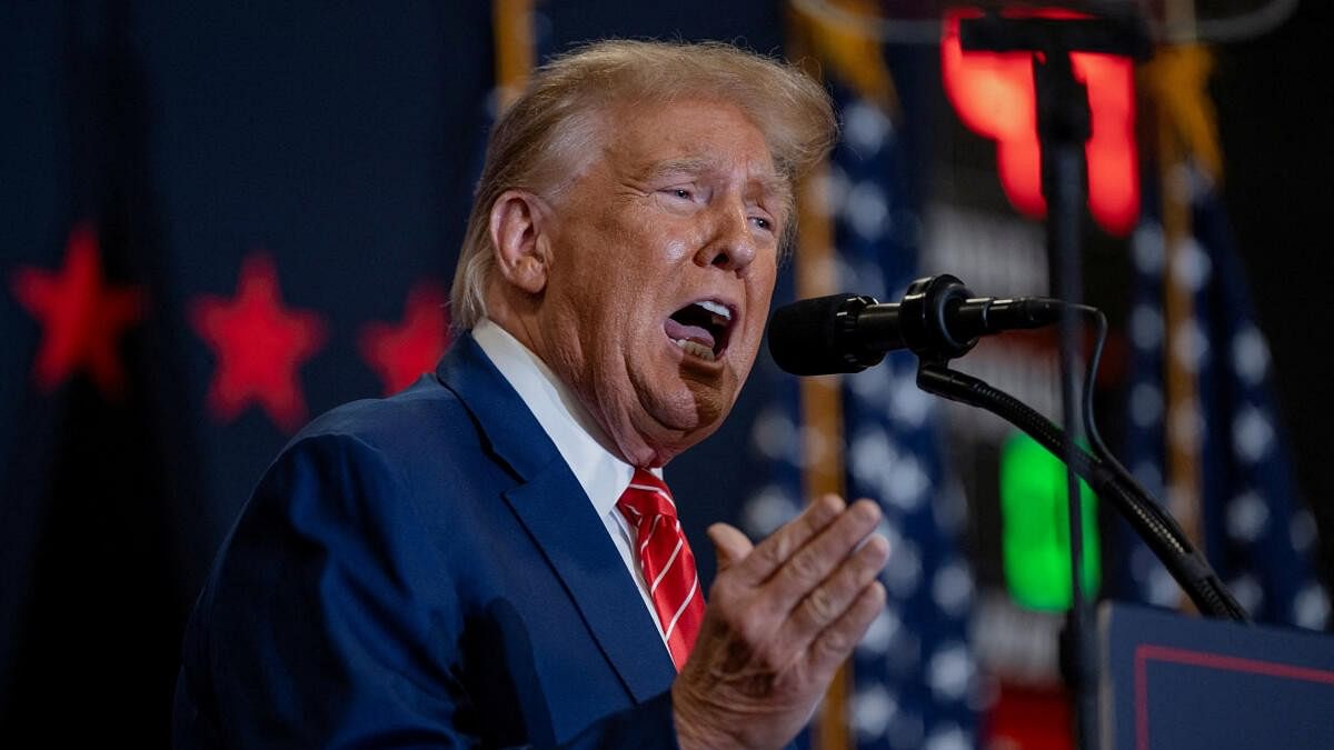 <div class="paragraphs"><p>Former US President and Republican presidential candidate Donald Trump speaks during a campaign event, in Clinton, Iowa, US, January 6, 2024.</p></div>