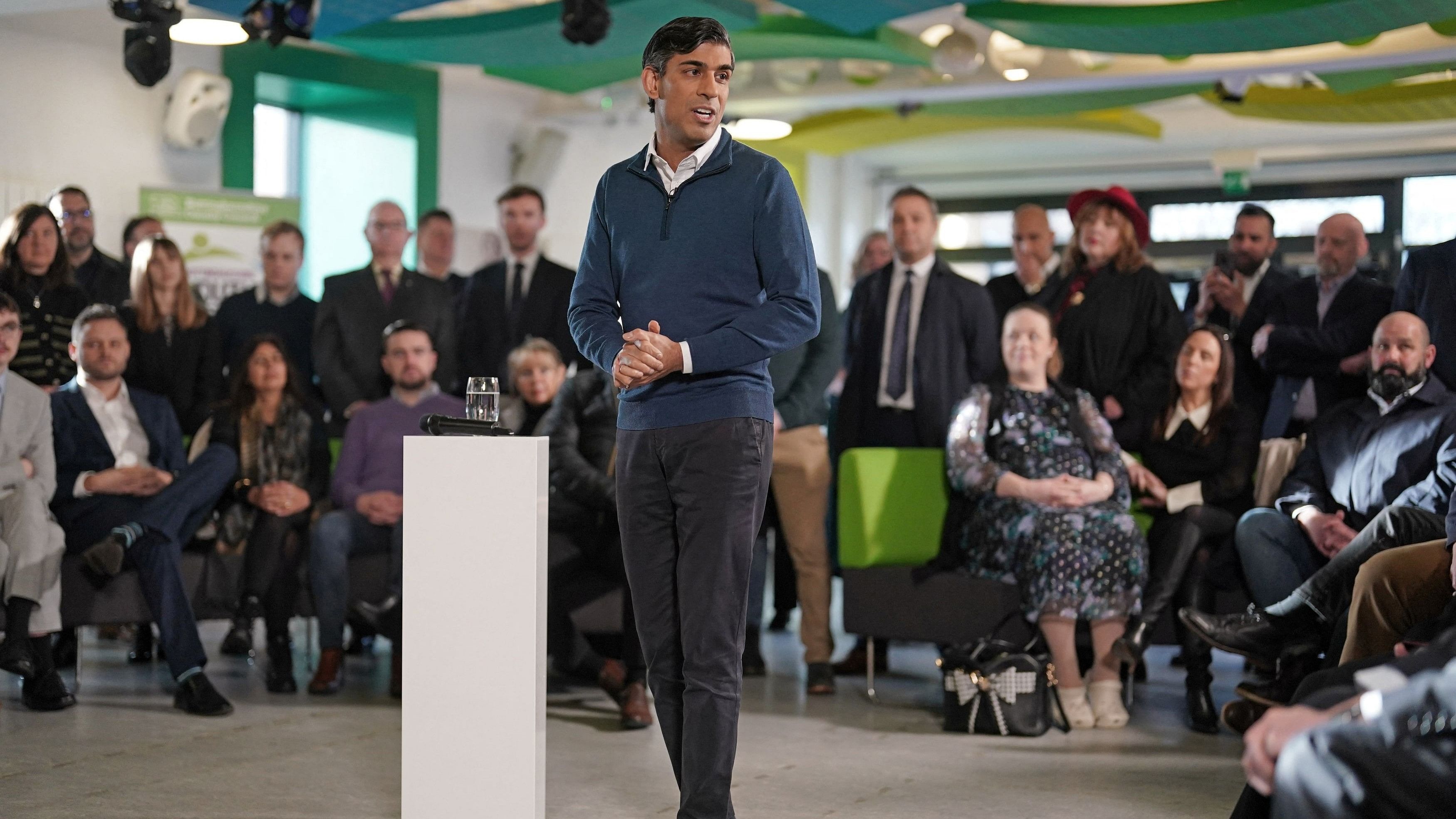 <div class="paragraphs"><p>British Prime Minister Rishi Sunak speaks during a visit to the MyPlace Youth Centre, in Mansfield, in the East Midlands, Britain January 4, 2024.   </p></div>