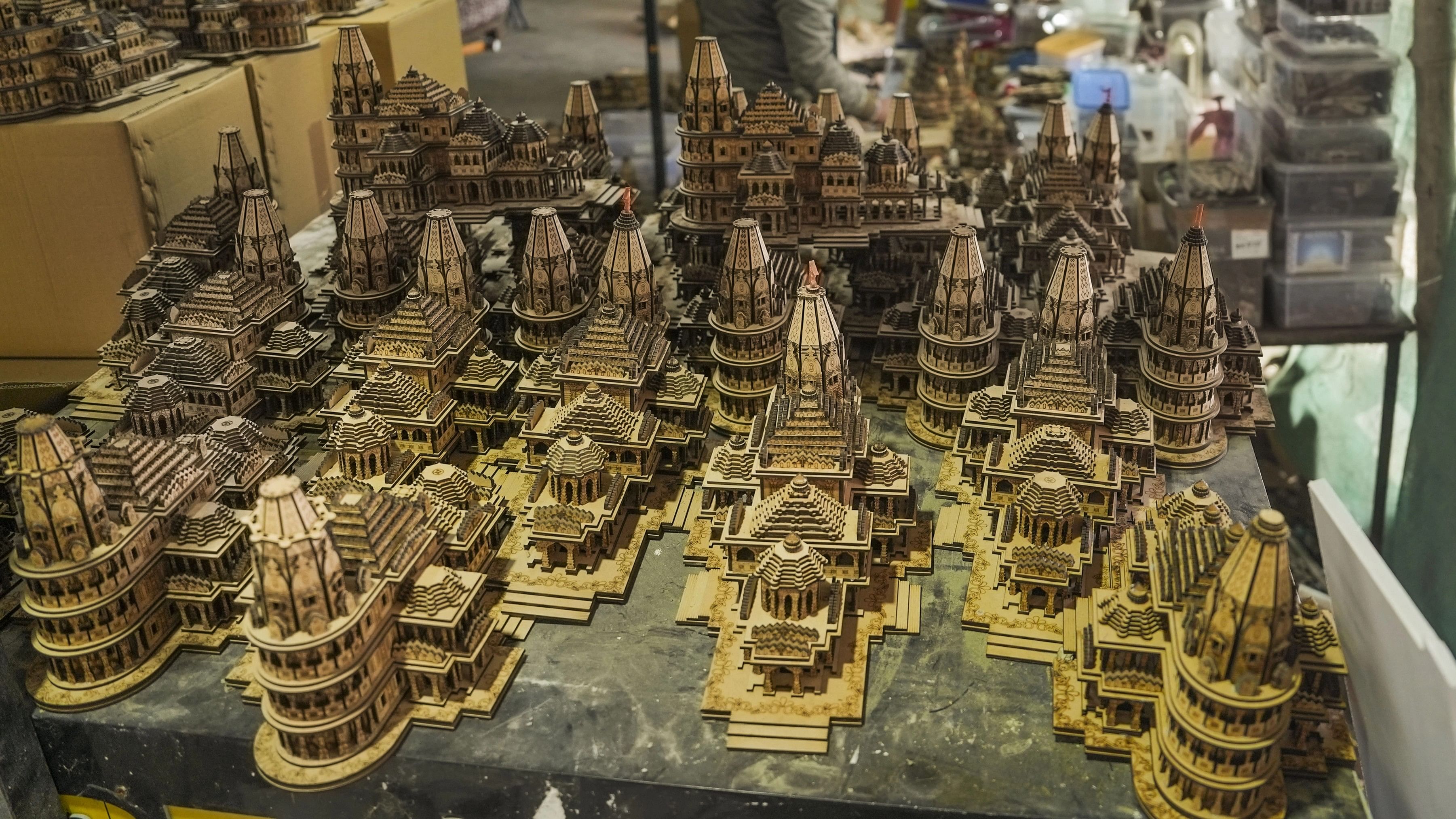 <div class="paragraphs"><p>Models of the Shri Ram Janmabhoomi Temple on display at a manufacturing unit, at Faizabad in Ayodhya district, Monday, Jan. 1, 2024.</p></div>