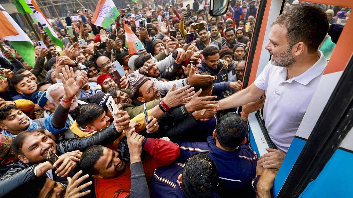 <div class="paragraphs"><p>Congress leader Rahul Gandhi meets supporters during the 'Bharat Jodo Nyaya Yatra'.</p></div>