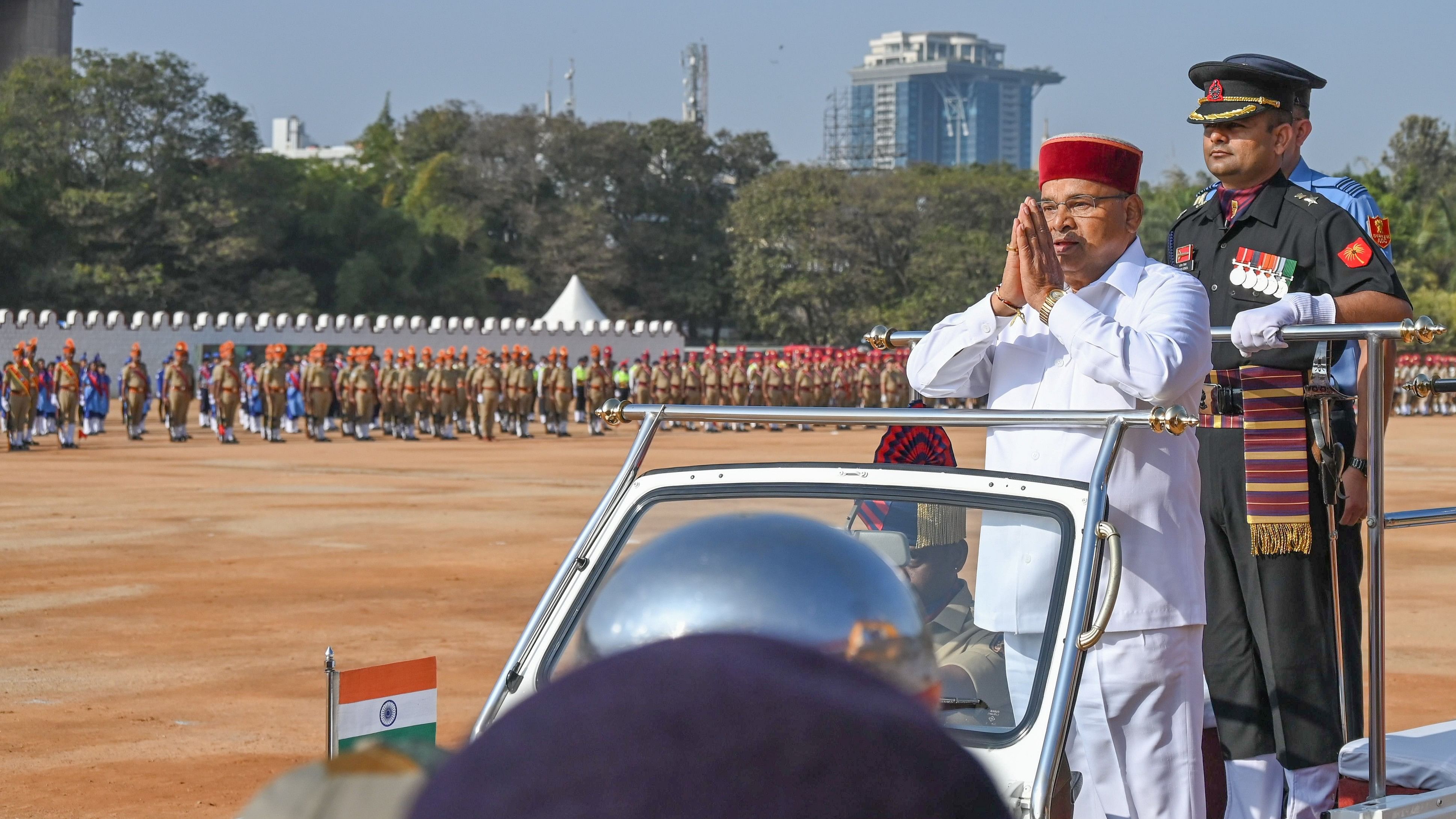 <div class="paragraphs"><p>Thaawarchand Gehlot, Governor of Karnataka review Republic Day parade by Government of Karnataka and Police Department at Field Marshal Manekshaw Parade Ground in Bengaluru on on Friday. </p></div>