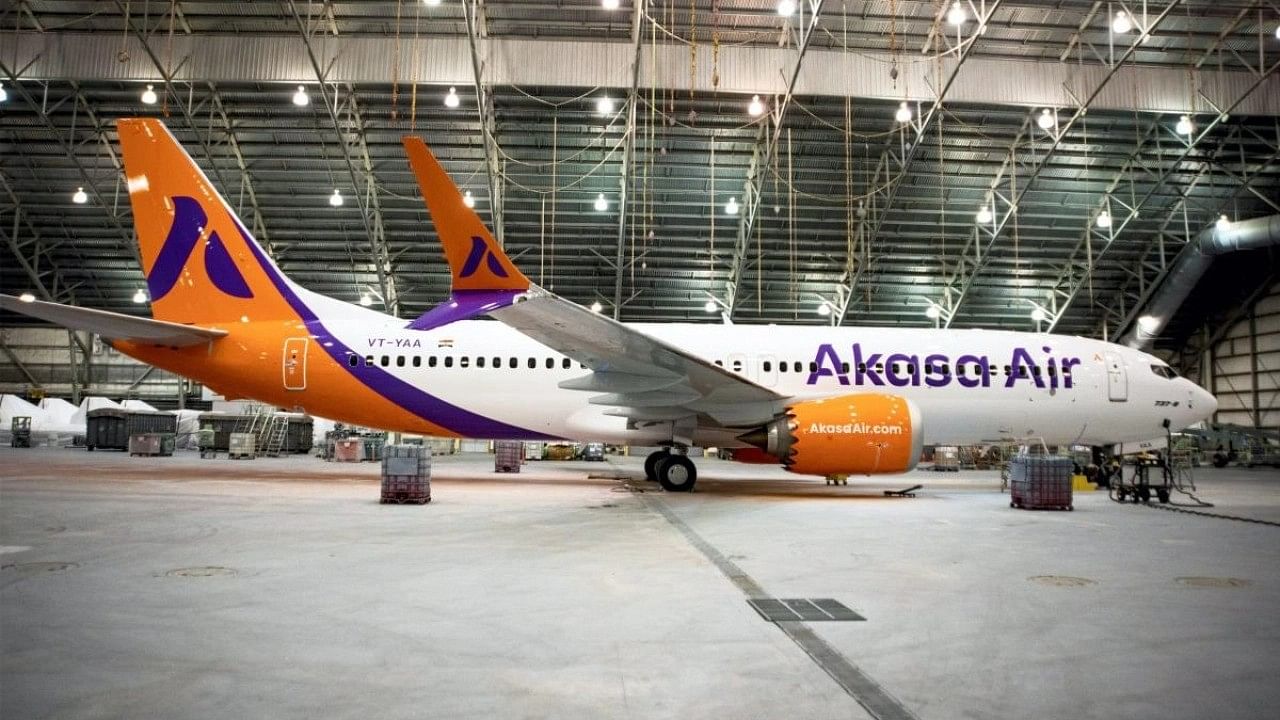 <div class="paragraphs"><p>Akasa Air's Boeing 737 Max plane at the Boeing production facility in the USA's Portland as it gets ready for delivery. </p></div>