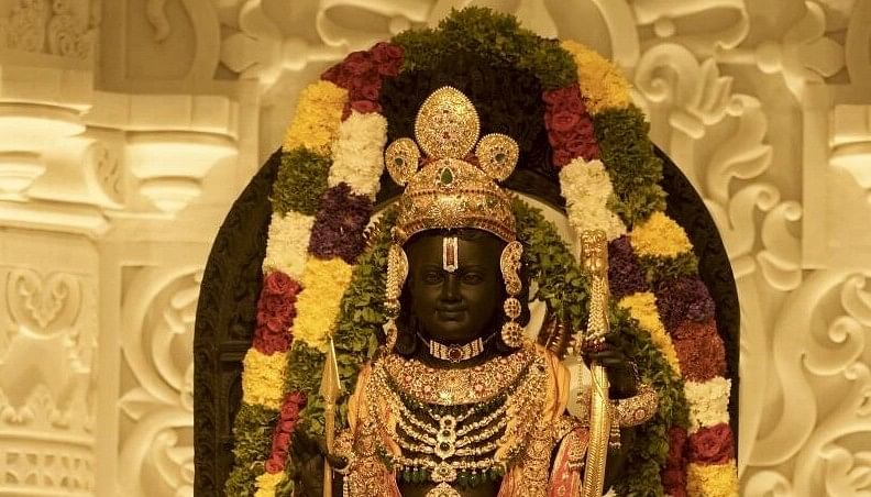 <div class="paragraphs"><p>The idol of Ram Lalla after the 'Pran Pratishtha' ceremony of the Ram Mandir, in Ayodhya, Uttar Pradesh.</p></div>