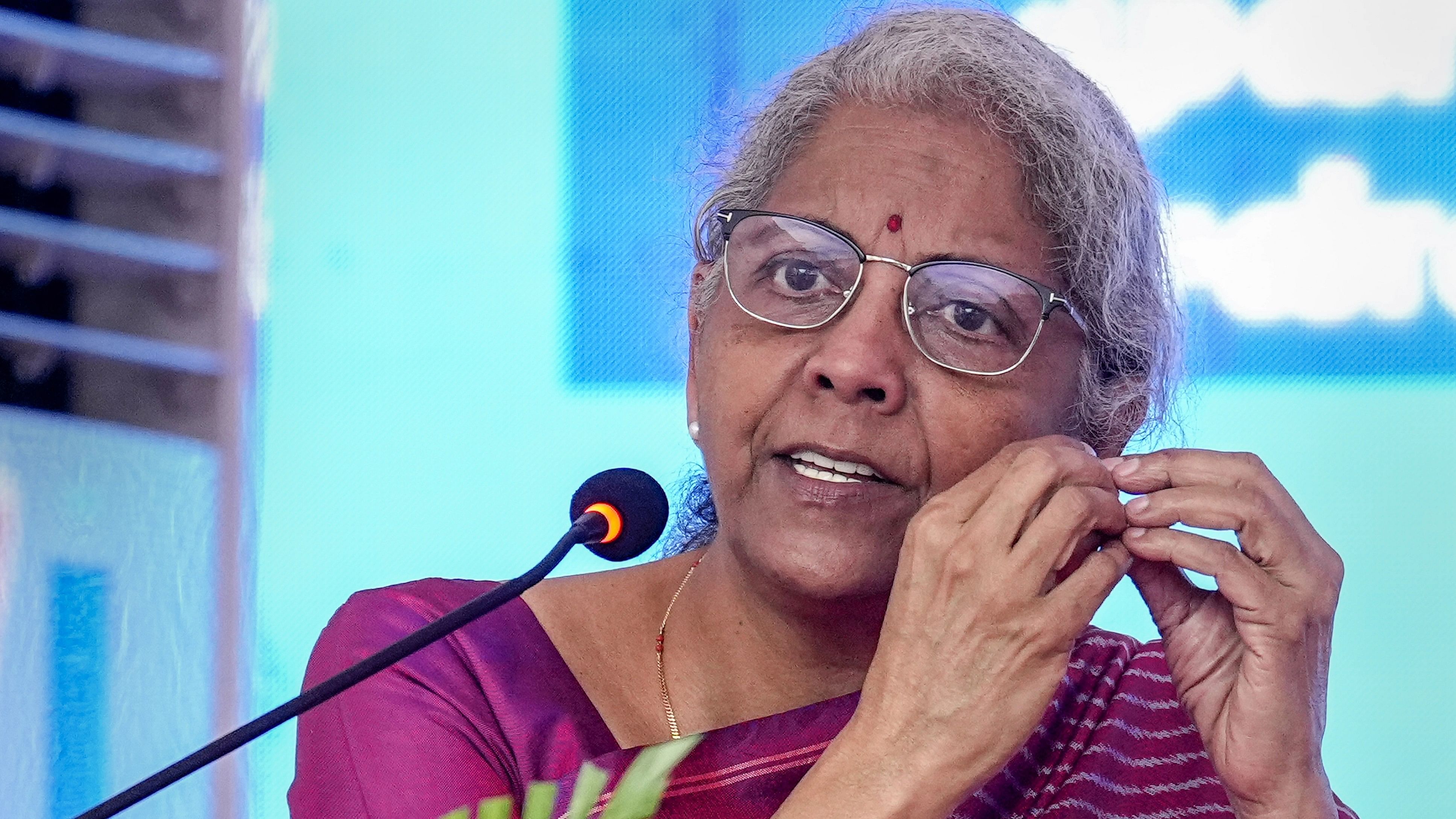 <div class="paragraphs"><p>Union Finance Minister Nirmala Sitharaman speaks during a Viksit Bharat Sankalp Yatra event, in Chennai, Thursday, Jan. 4, 2024. </p></div>