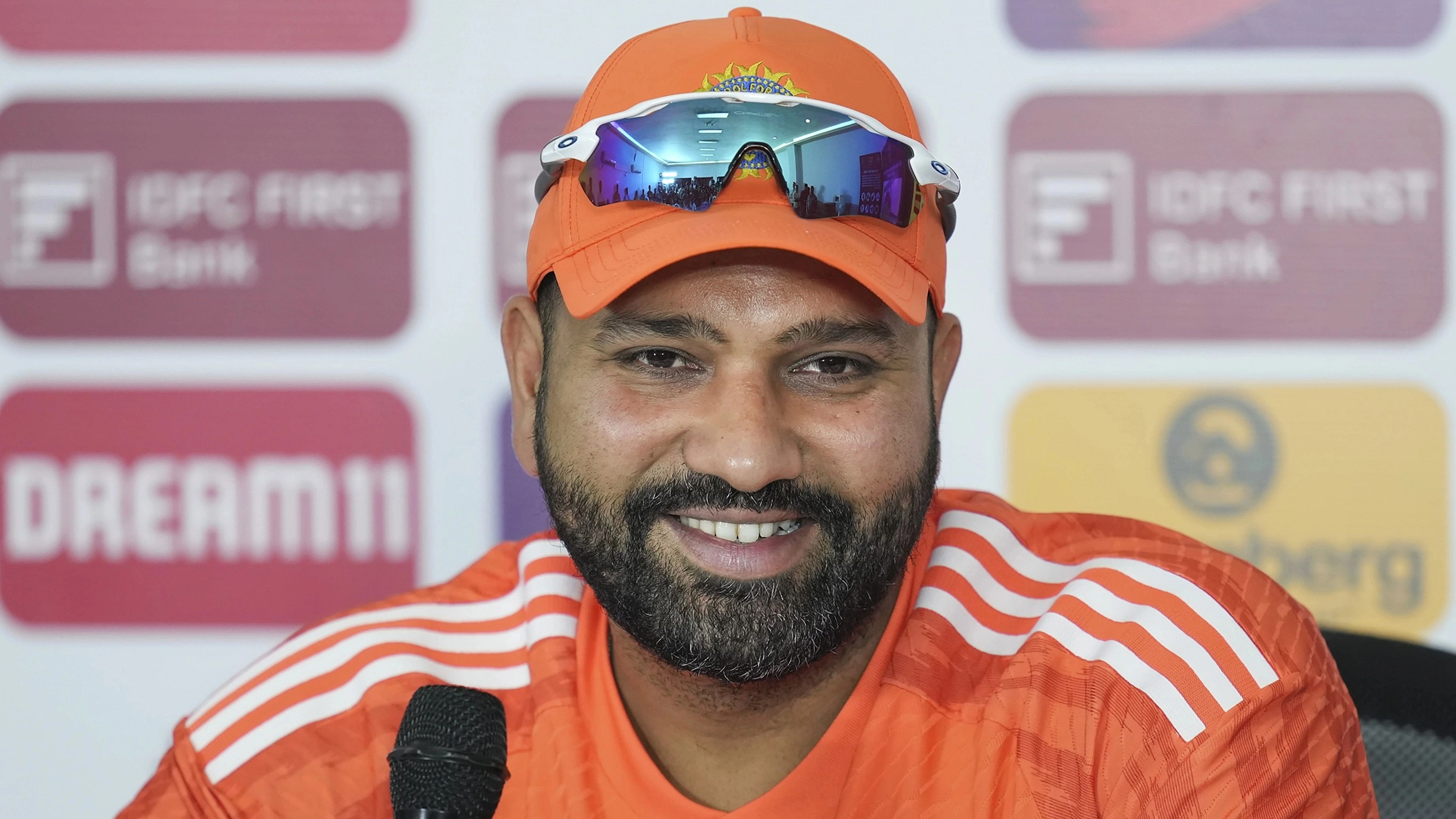 <div class="paragraphs"><p>India's captain Rohit Sharma during a press conference after a practice session ahead of the first cricket test match between India and England at Rajiv Gandhi International Cricket Stadium, in Hyderabad, Wednesday, January 24, 2024. </p></div>