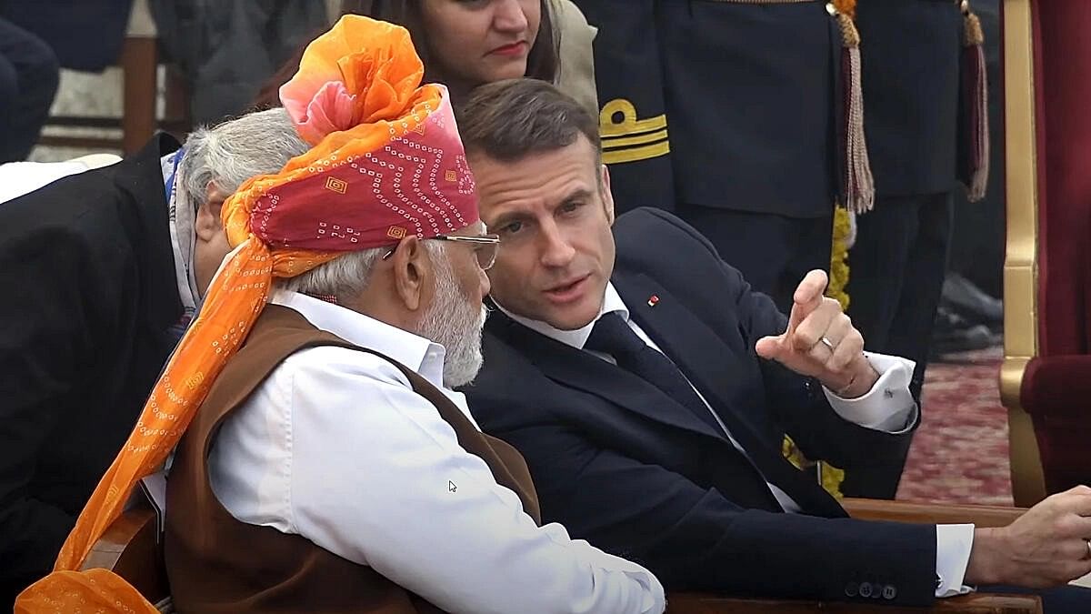 <div class="paragraphs"><p>Prime Minister Narendra Modi and French President Emmanuel Macron during the 75th Republic Day function, at the Kartavya Path in New Delhi</p></div>