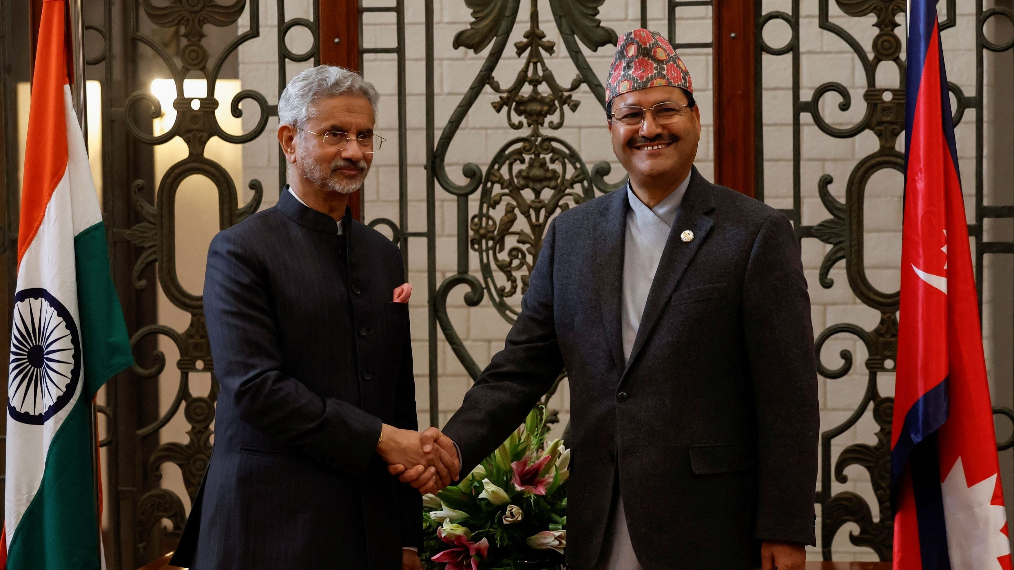 <div class="paragraphs"><p>India's Foreign Minister S Jaishankar shakes hand with Nepal's Minister of Foreign Affairs Narayan Prakash Saud</p></div>