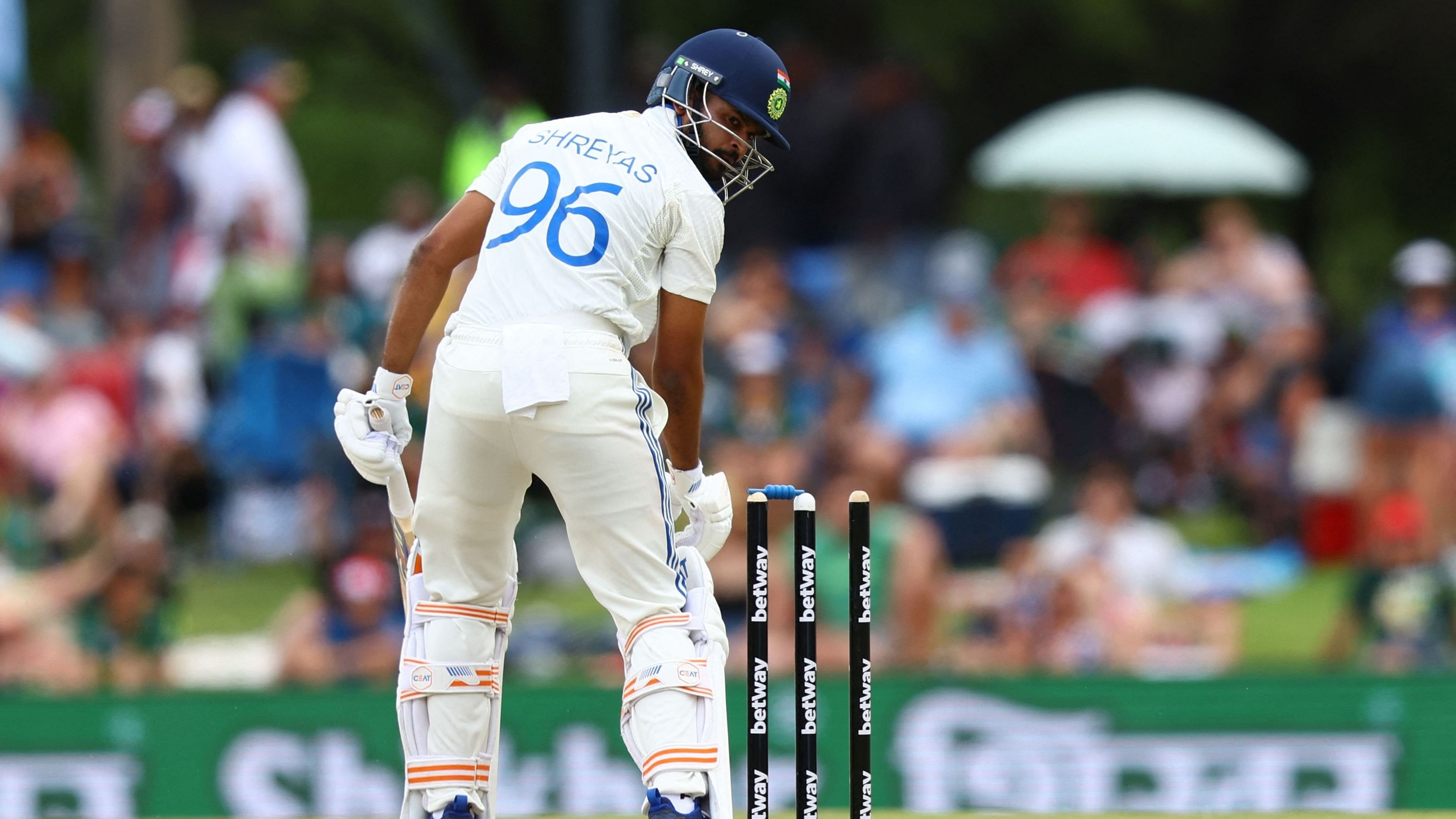 <div class="paragraphs"><p>First Test - South Africa v India -   India's Shreyas Iyer reacts after being bowled out by South Africa's Marco Jansen, at SuperSport Park Cricket Stadium, Centurion, South Africa,&nbsp;December 28, 2023.</p></div>