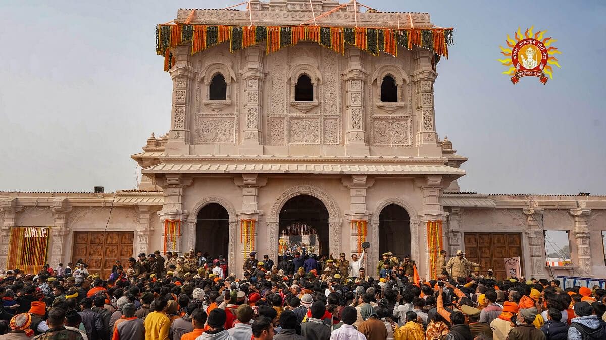 <div class="paragraphs"><p>Devotees wait to take 'darshan' of Ram Lalla a day after the 'Pran Pratishtha' ceremony at the Ram Mandir, in Ayodhya.&nbsp;</p></div>