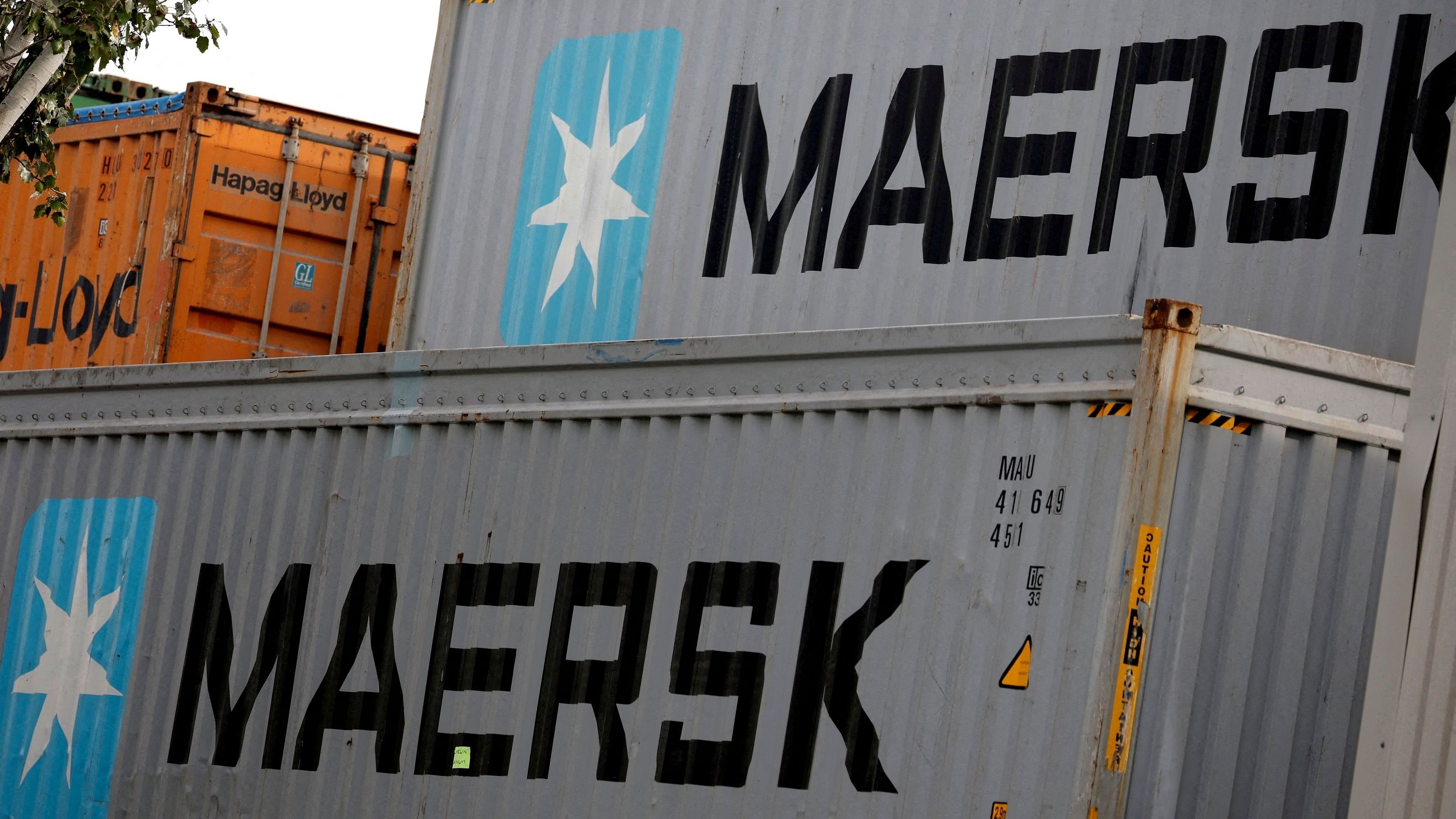 <div class="paragraphs"><p> Maersk's logo is seen in stored containers at Zona Franca in Barcelona.</p></div>