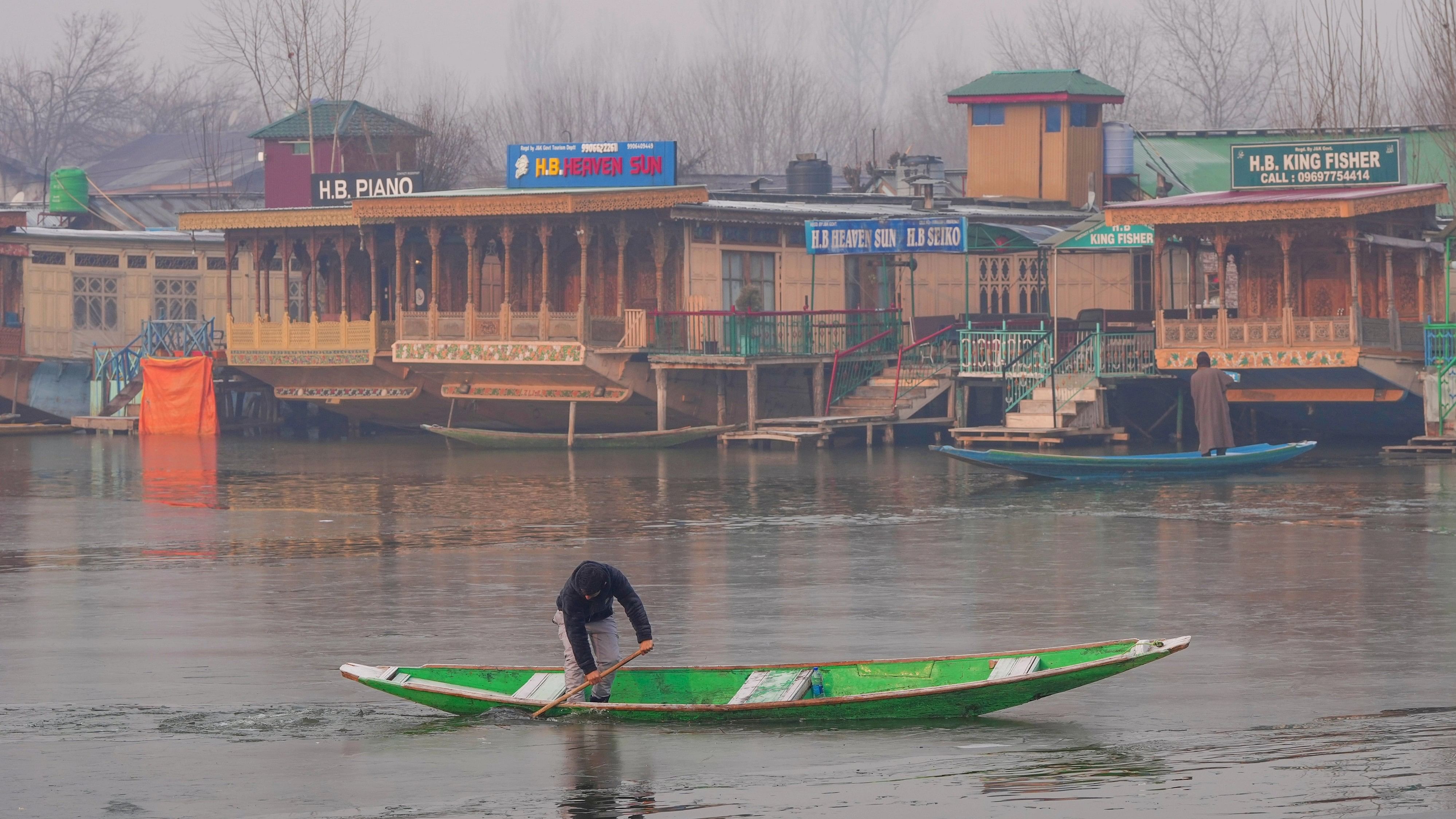 <div class="paragraphs"><p> A thin layer of ice formed over the surface of the Dal Lake, earlier this month, as Kashmir is currently under the grip of Chilla-i-Kalan— the 40-day harshest winter period.</p></div>