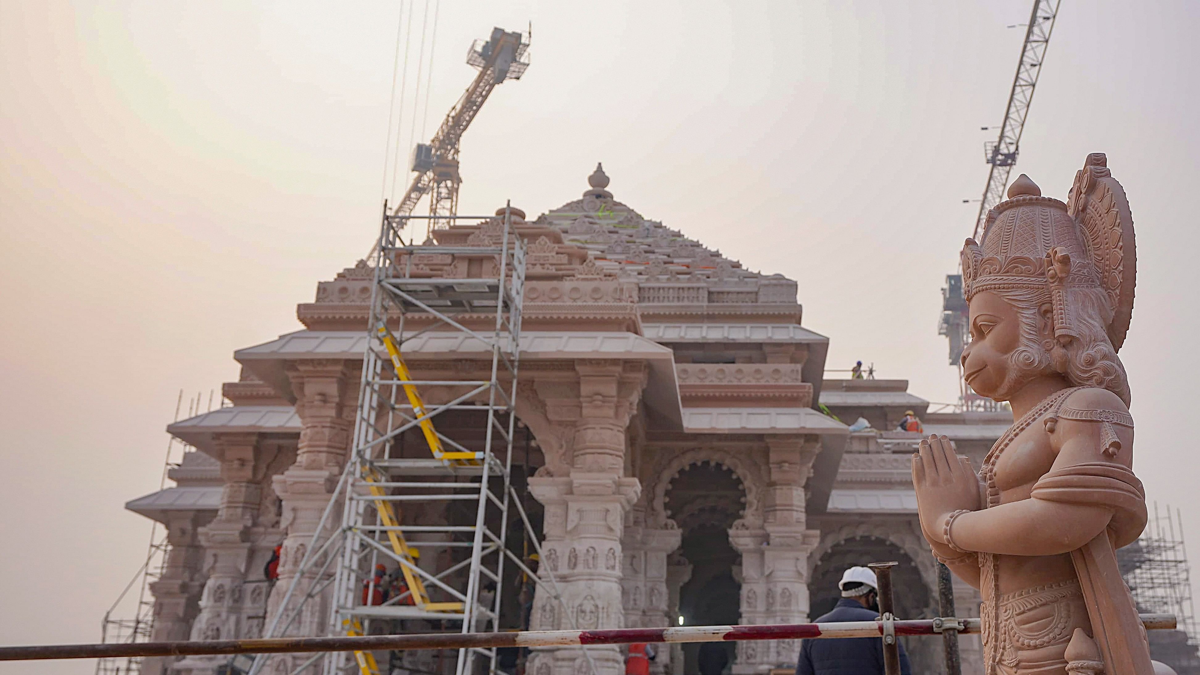 <div class="paragraphs"><p>Shri Ram Janmbhoomi Temple under construction, ahead of the consecration ceremony at the temple, in Ayodhya.</p></div>