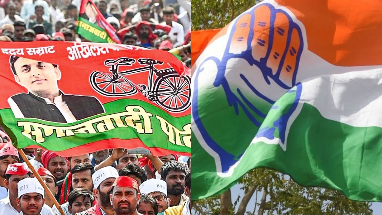 <div class="paragraphs"><p>The Samajwadi Party and Congress flags.</p></div>