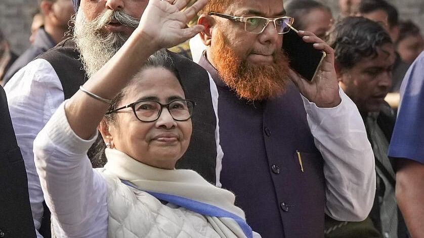 <div class="paragraphs"><p>West Bengal Chief Minister and TMC supremo Mamata Banerjee accompanied by religious leaders partipates in a 'sanghati' rally (all-faith harmony procession), in Kolkata, Monday, Jan. 22, 2024.</p></div>