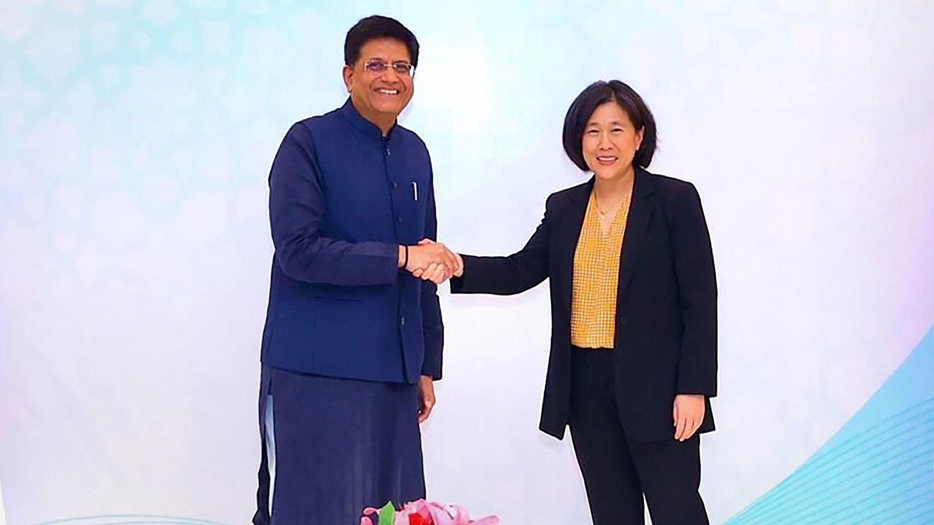 <div class="paragraphs"><p>Union Minister for Commerce &amp; Industry Piyush Goyal with US Trade Representative Katherine Tai during the 12th Ministerial-level meeting of the India-United States Trade Policy Forum (TPF), in New Delhi.</p></div>