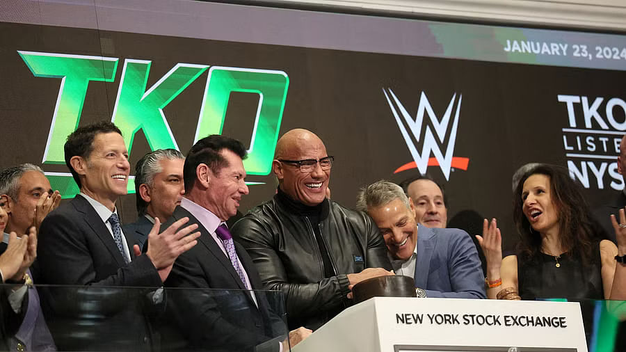 <div class="paragraphs"><p>Dwayne "The Rock" Johnson, TKO CEO Ari Emanuel, TKO Executive Chairman Vince McMahon and other members of the WWE board.</p></div>