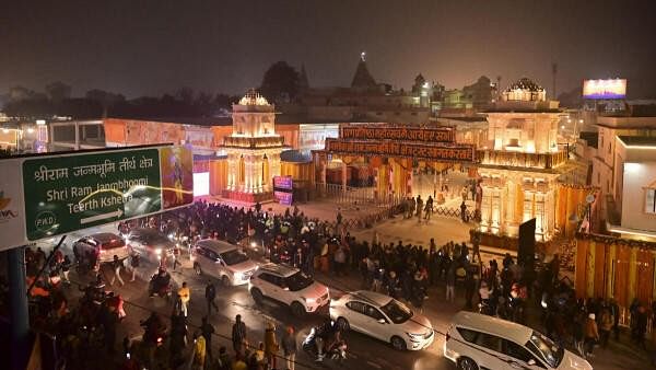 <div class="paragraphs"><p>Decoration at the ceremonial gateway leading to the newly built Ram temple on the eve of its 'Pran Pratishtha' ceremony, in Ayodhya, Uttar Pradesj.</p></div>