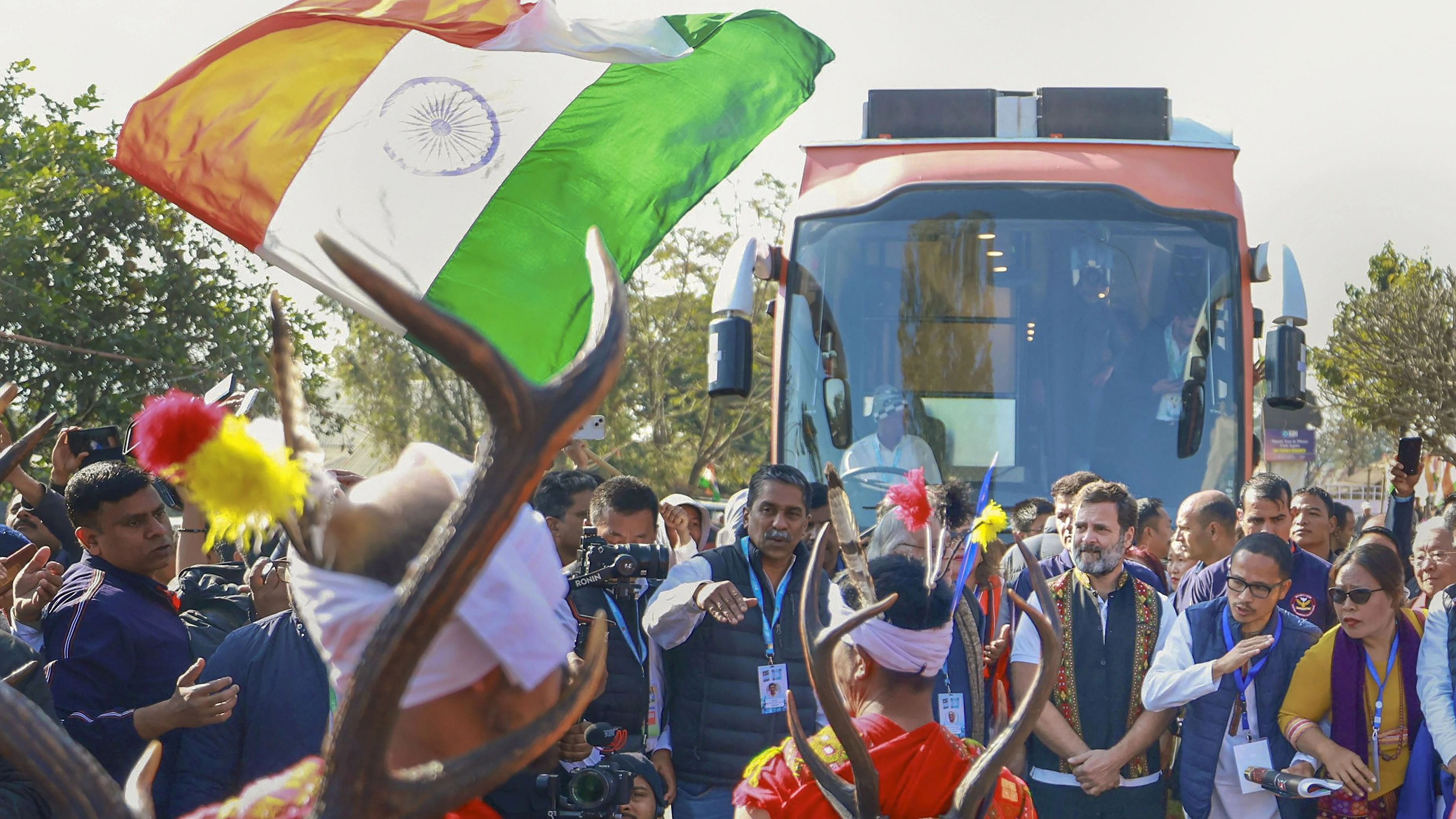 <div class="paragraphs"><p>Congress leader Rahul Gandhi during the 'Bharat Jodo Nyay Yatra', at Sekmai village in Imphal West district, Manipur.</p></div>