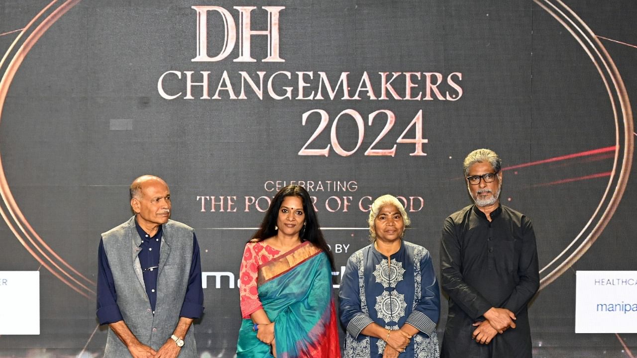 <div class="paragraphs"><p>The jury members, entrepreneur Captain Gopinath, singer-composer and filmmaker M D Pallavi, writer Nemichandra, and critic-academic Rahamat Tarikere, at the DH Changemakers event in Bengaluru on Friday. </p></div>