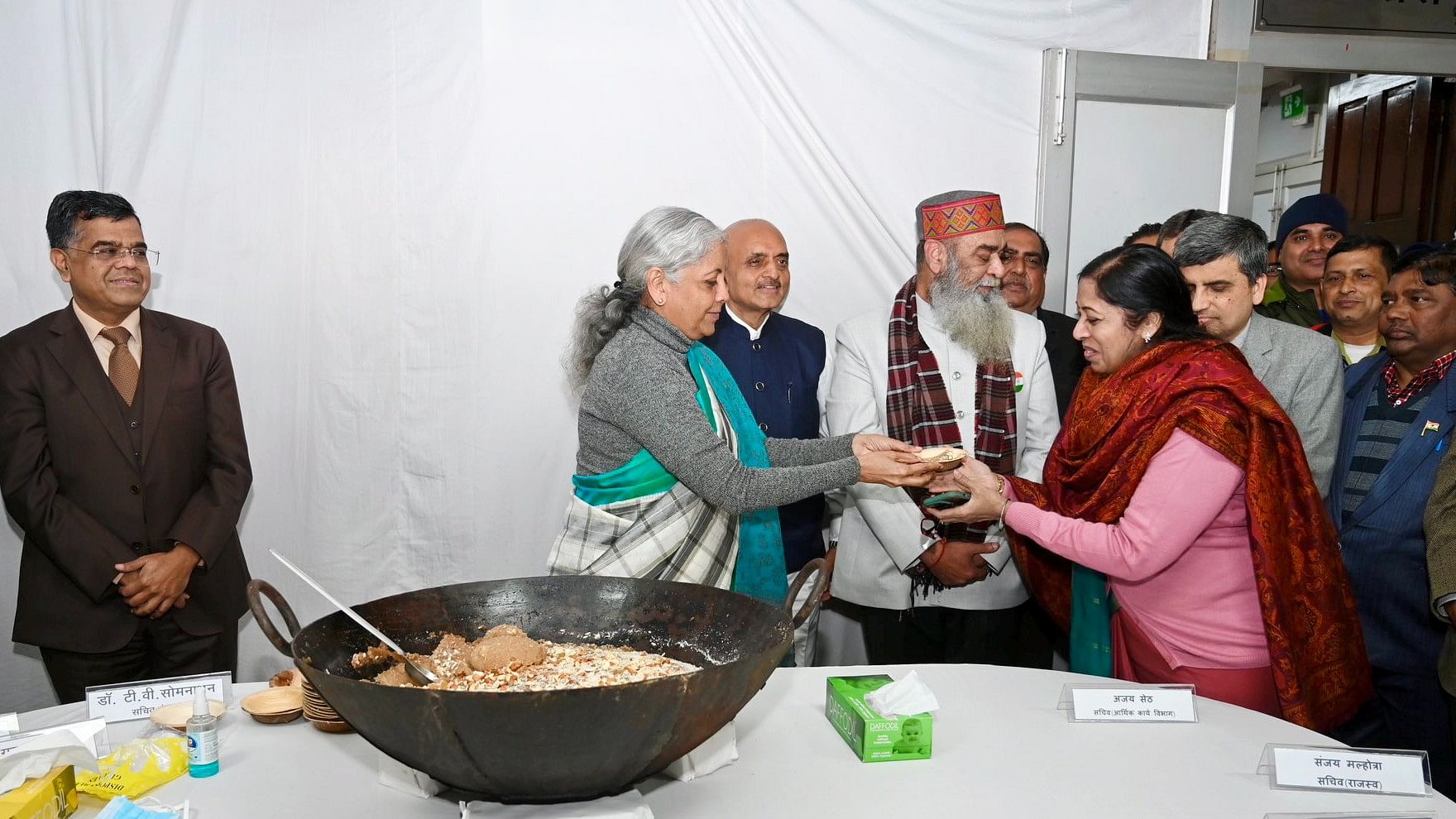 <div class="paragraphs"><p>Union Finance Minister Nirmala Sitharaman takes part in the 'halwa ceremony' that marks the commencement of the final stage of preparations for 'Interim Union Budget 2024', in New Delhi, Wednesday, Jan. 24, 2024.</p></div>