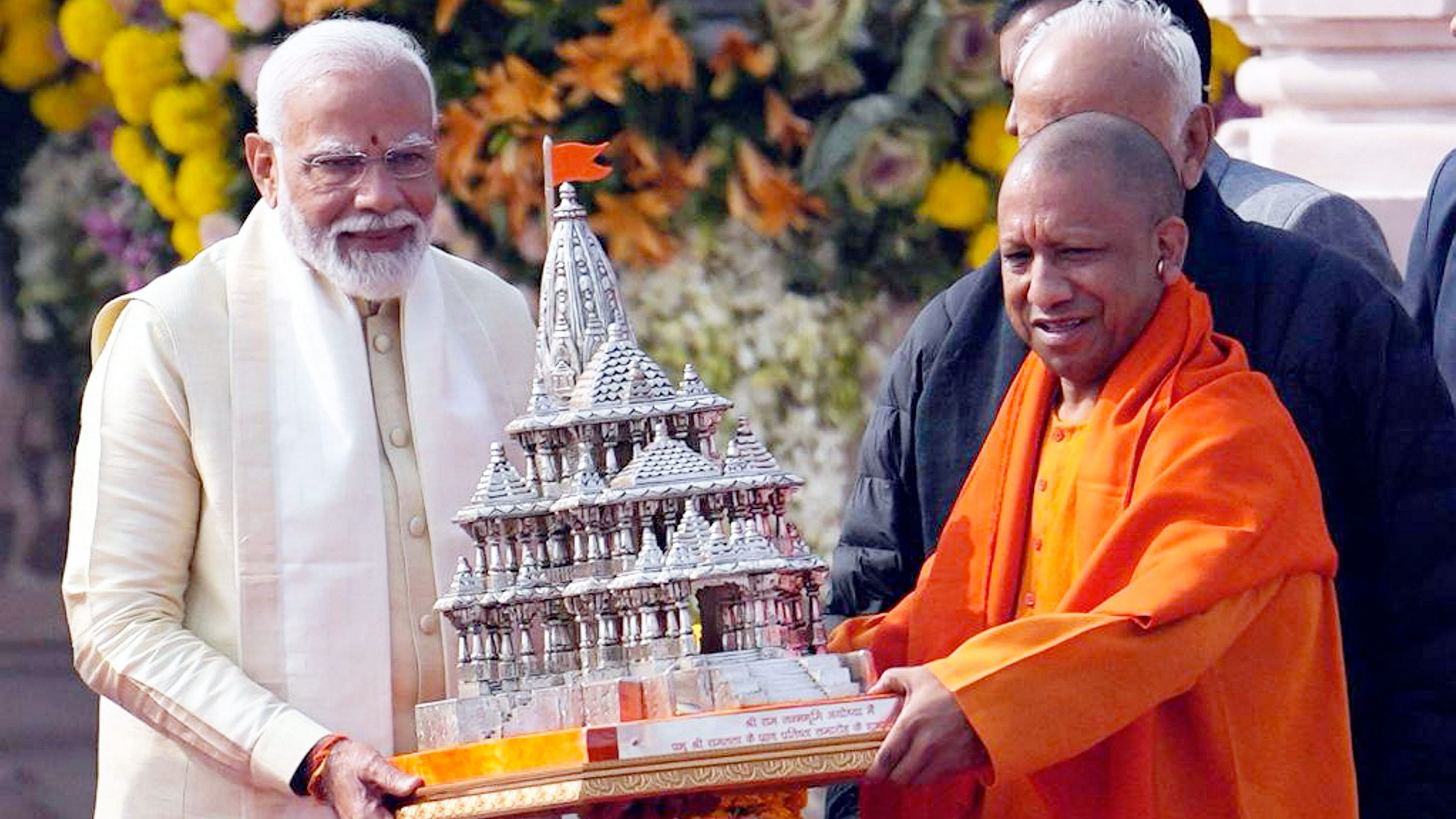 <div class="paragraphs"><p>Prime Minister Narendra Modi being presented a replica of Ayodhya's Ram Mandir by Uttar Pradesh Chief Minister Yogi Adityanath.</p></div>