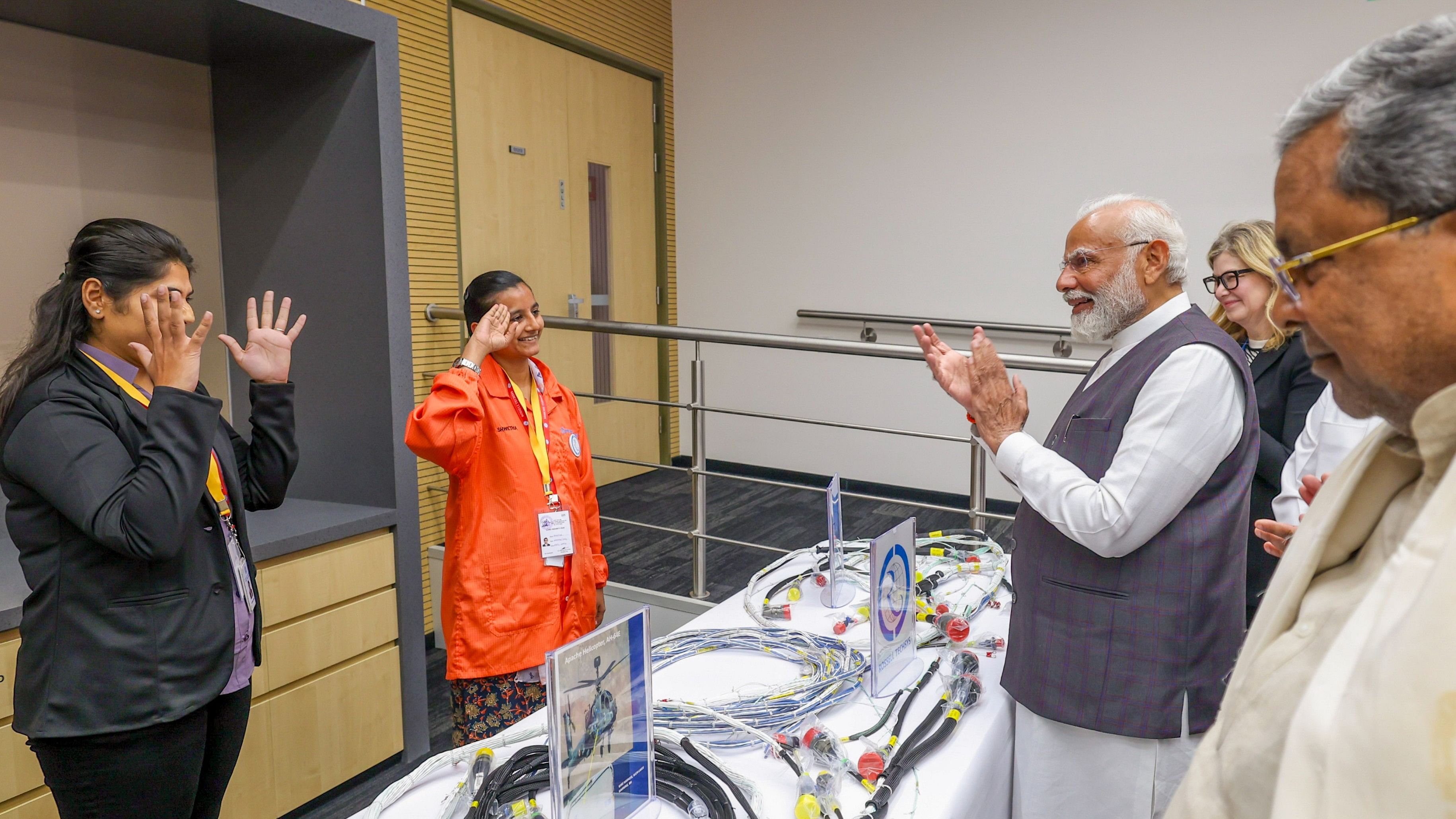 <div class="paragraphs"><p>Prime Minister Narendra Modi during the inauguration of new state-of-the-art Boeing India Engineering &amp; Technology Center campus, in Bengaluru, Friday, Jan. 19, 2024. Karnataka CM Siddaramaiah is also seen.</p></div>