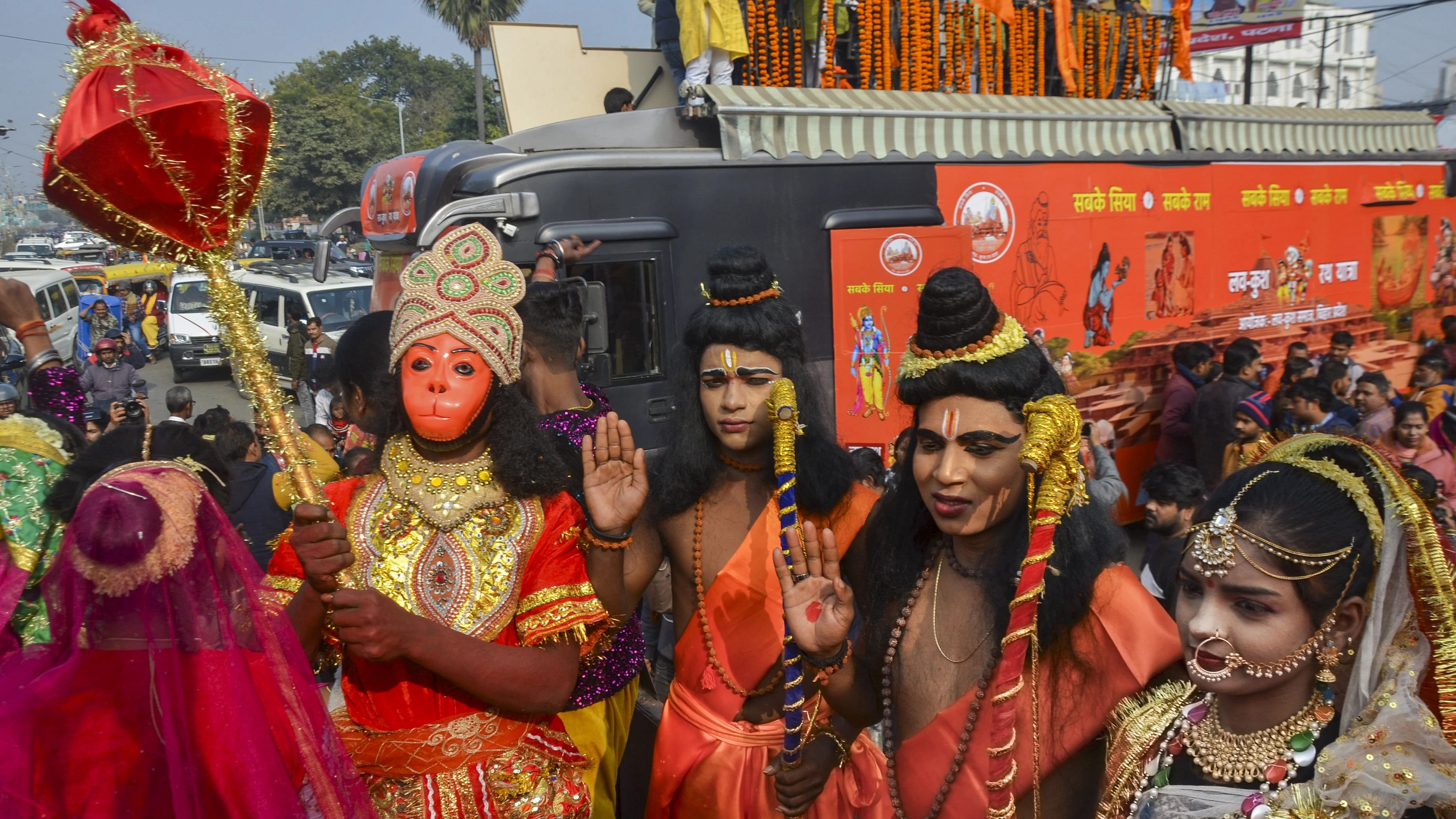 <div class="paragraphs"><p>Children dressed as Hindu deities take part in the 'Luv Kush Rath Yatra', in Patna.</p></div>