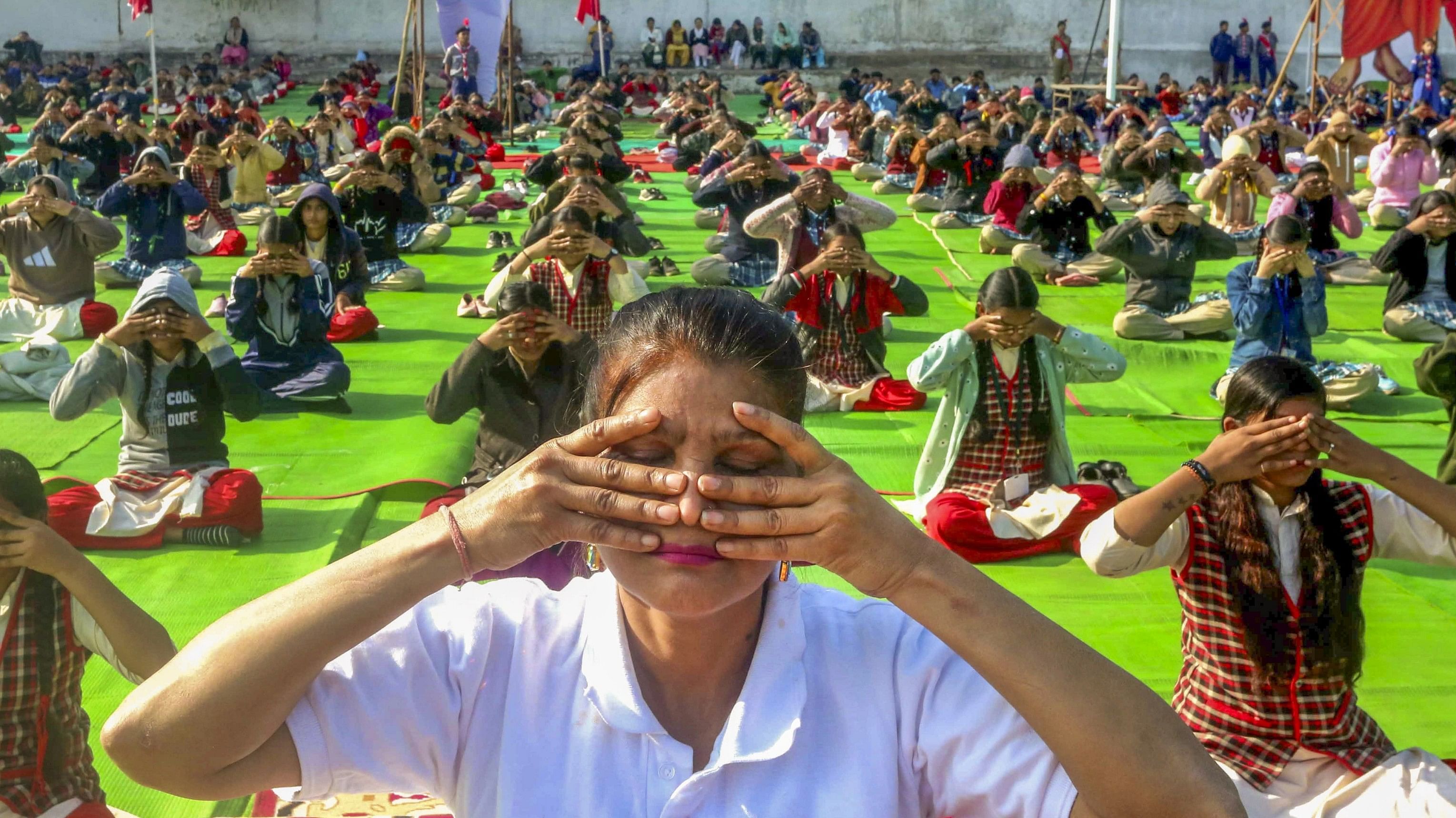 <div class="paragraphs"><p>Children perform morning yoga sun salutations (Surya Namaskar) at a school. Representative image.</p></div>