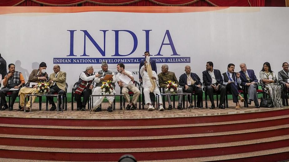 <div class="paragraphs"><p>File photo of Opposition leaders during a press conference after the Indian National Developmental Inclusive Alliance’s (INDIA) meeting in Delhi.&nbsp;</p></div>