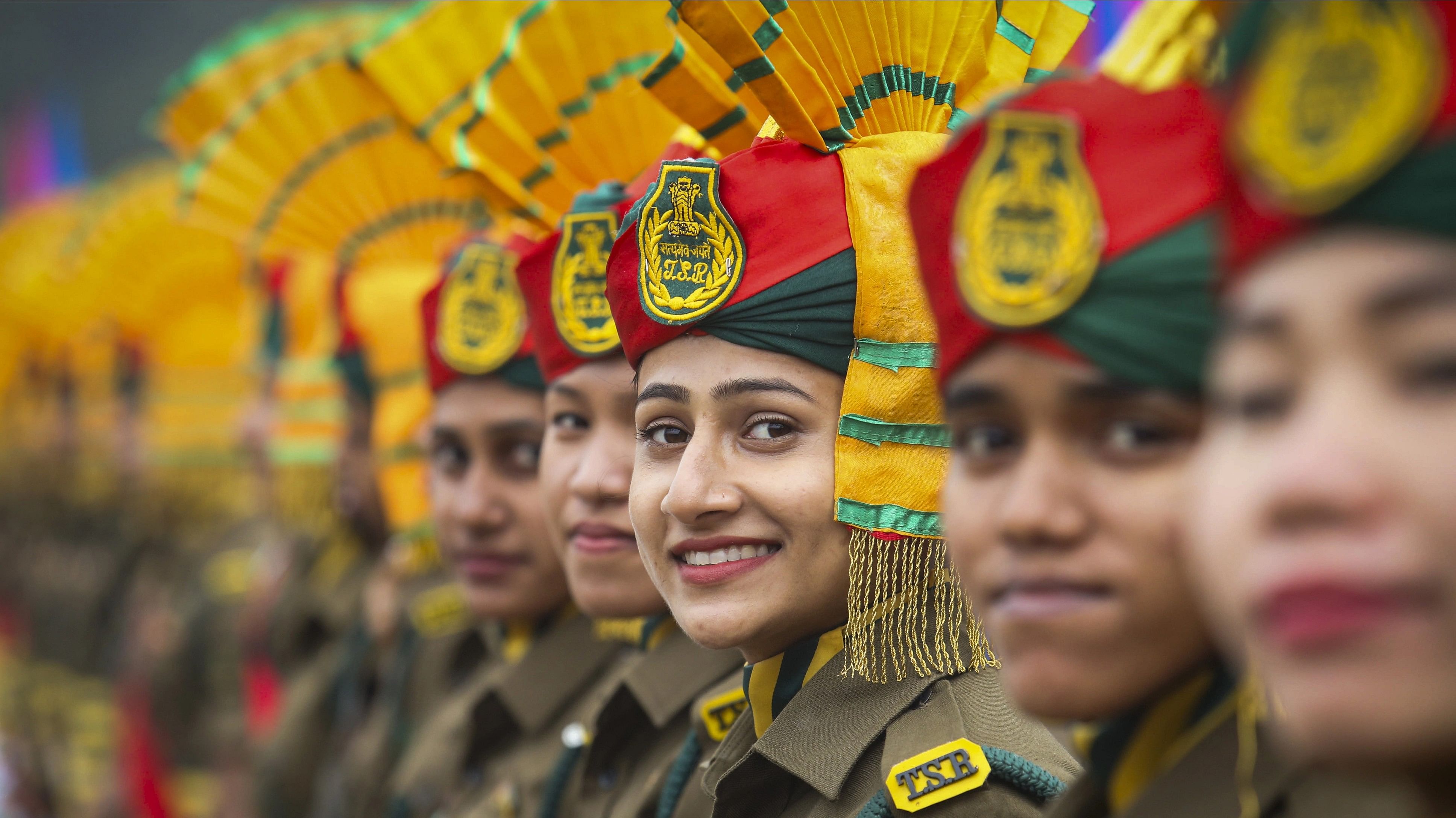 <div class="paragraphs"><p>Women security personnel take part in the parade on the 75th Republic Day, in Agartala, Friday, January 26, 2024. </p></div>