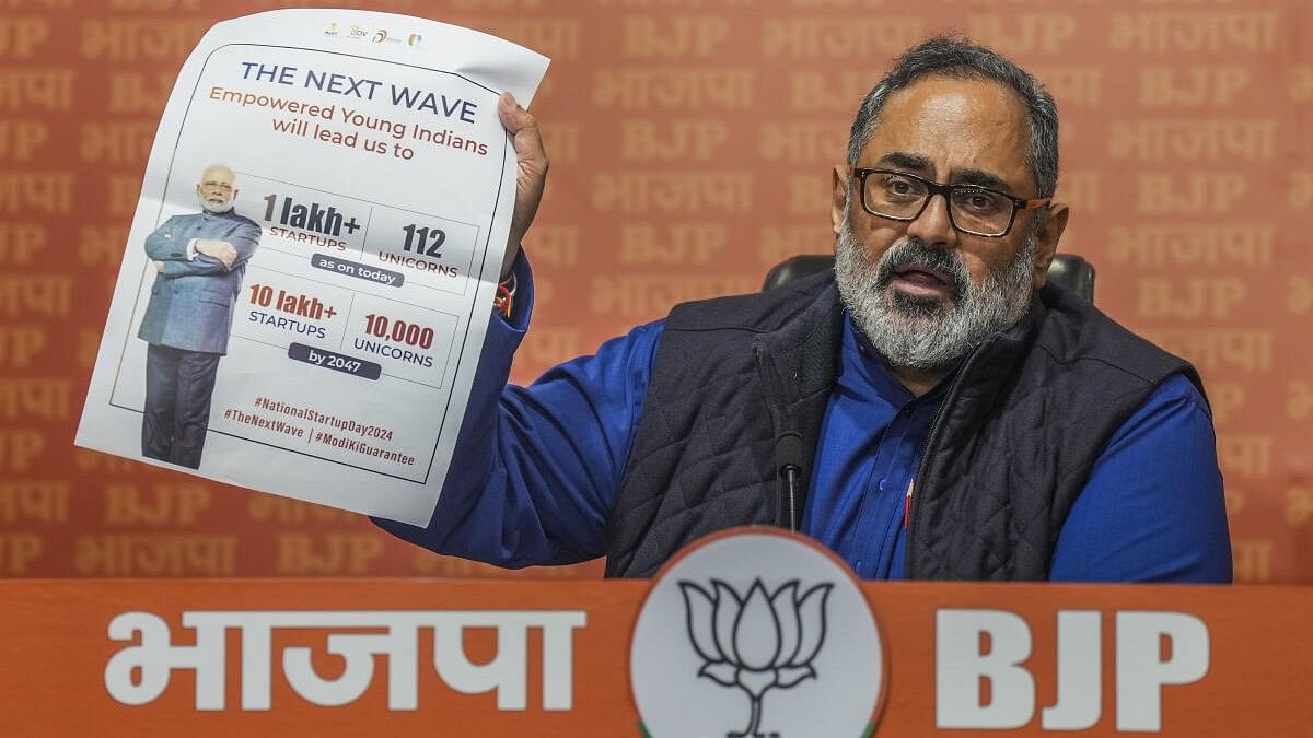 <div class="paragraphs"><p>Union Minister Rajeev Chandrasekhar addresses a press conference at the BJP headquarters, in New Delhi, Tuesday, Jan. 16, 2024.</p></div>