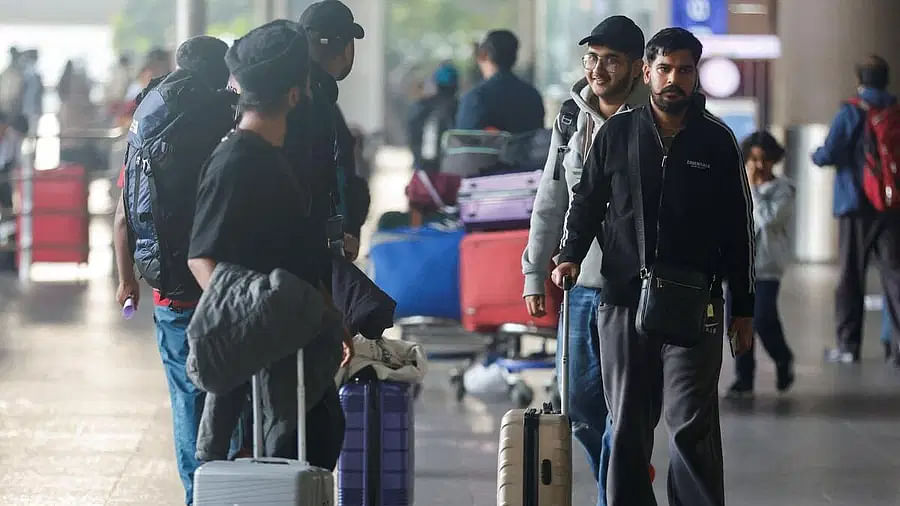 <div class="paragraphs"><p>Passengers from Nicaragua bound Airbus A340 flight that was grounded in France on suspicion of human trafficking, leave the Chhatrapati Shivaji Maharaj International Airport in Mumbai.</p></div>