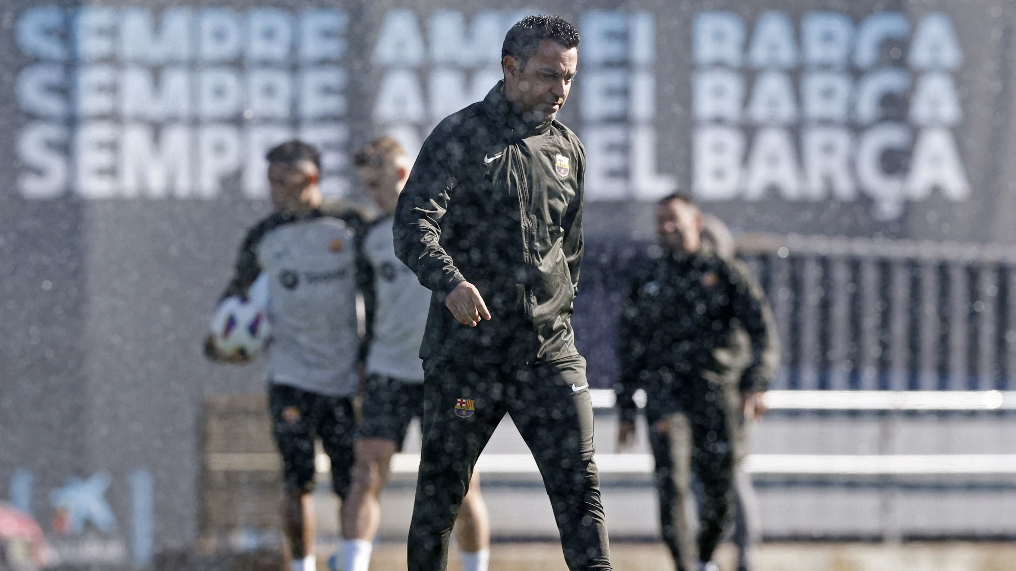 <div class="paragraphs"><p>Barcelona coach Xavi Hernandez during training.</p></div>