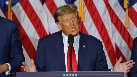 <div class="paragraphs"><p>Republican presidential candidate and former US President Donald Trump speaks during his caucus night watch party in Des Moines, Iowa, US, January 15, 2024.</p></div>