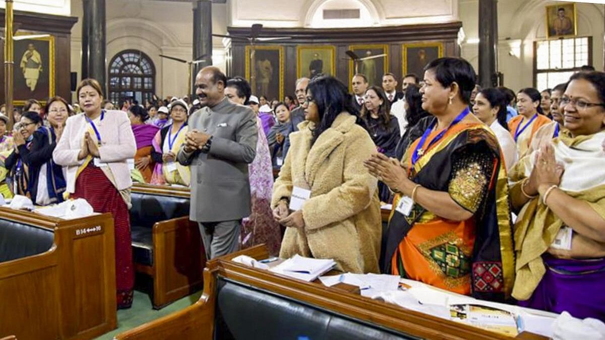 <div class="paragraphs"><p>Lok Sabha Speaker Om Birla during an interaction with women representatives of Gram Panchayats and urban bodies from across the country at the programme titled 'From Panchayat to Parliament', at Central Hall of Samvidhan Sadan, in New Delhi.&nbsp;</p></div>
