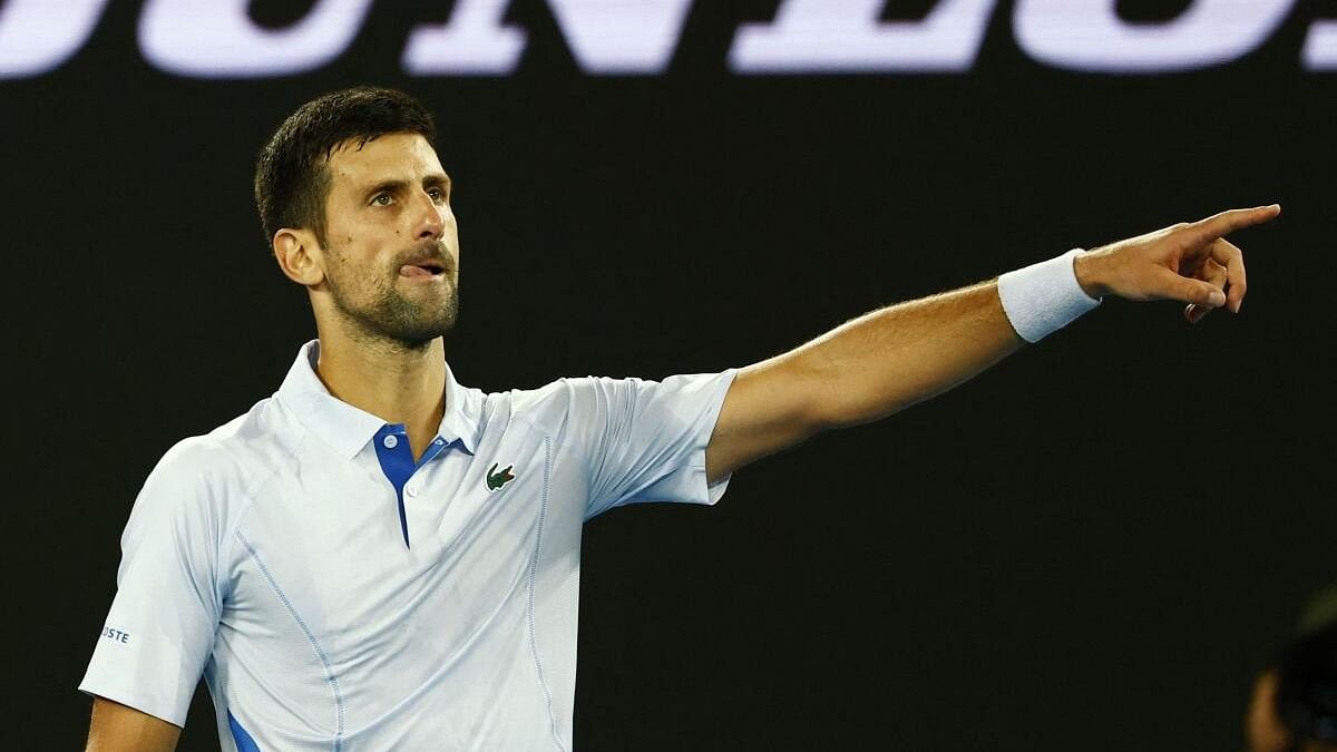 <div class="paragraphs"><p>Novak Djokovic reacts after winning his first round match against Croatia's Dino Prizmic.</p></div>