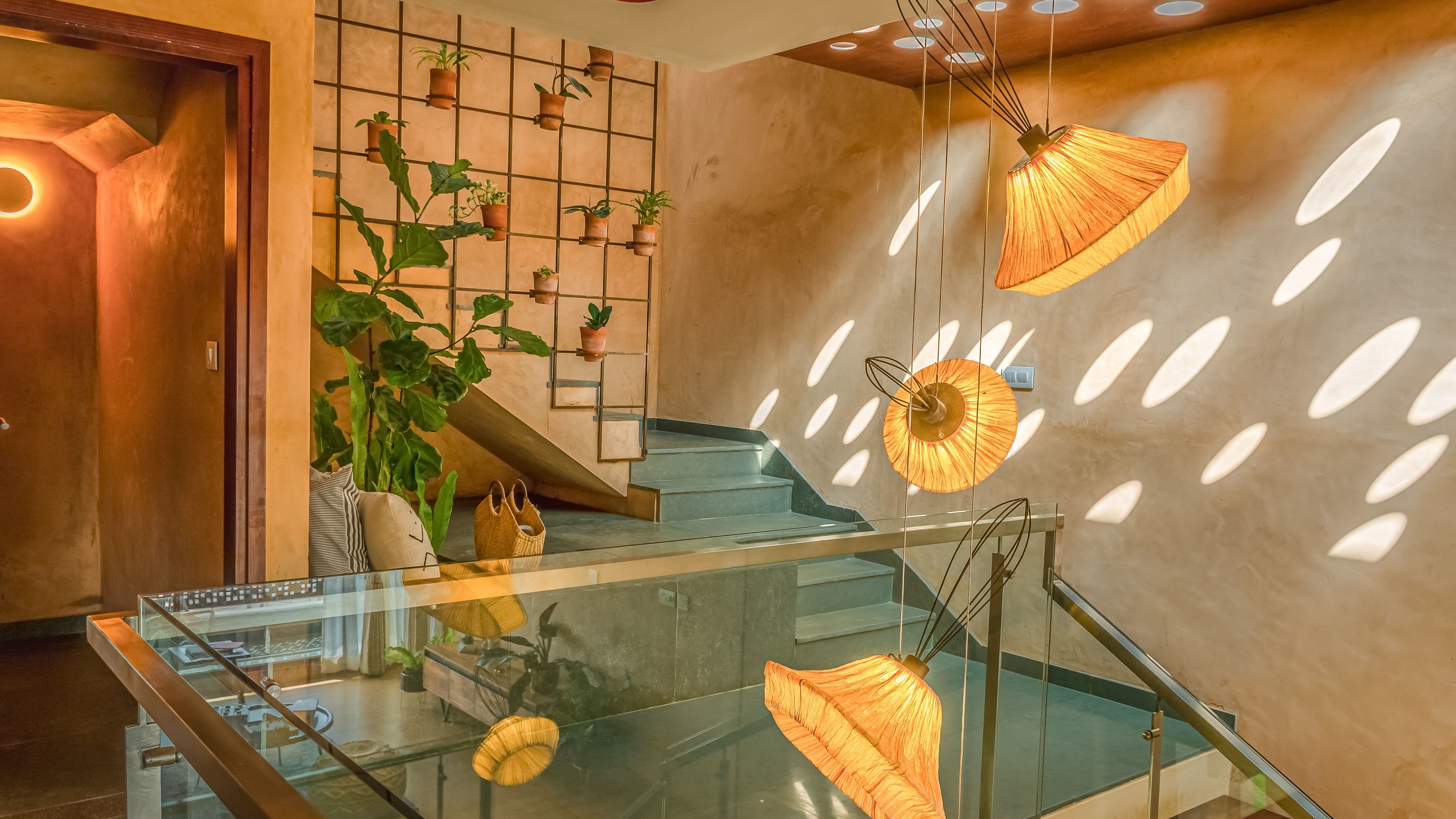 Mindspace Architects created a skylight over a staircase for a Bengaluru villa project.