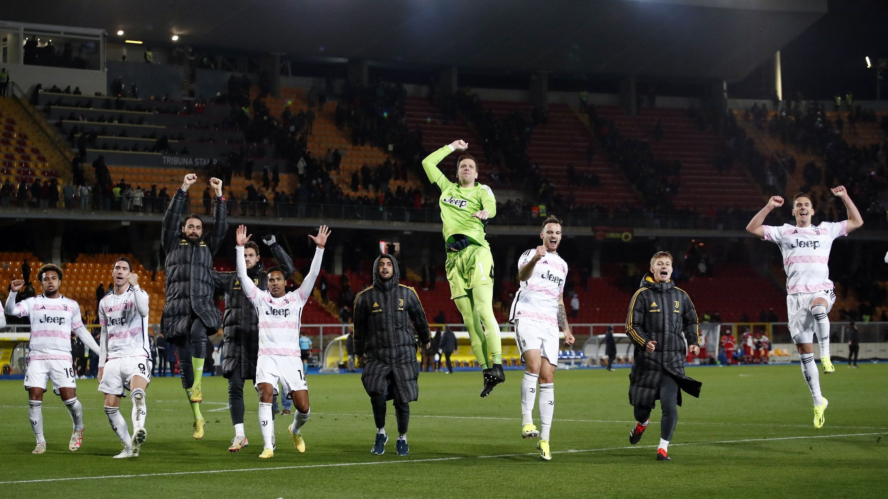 Soccer Football - Serie A - Lecce v Juventus - Stadio Via del mare, Lecce, Italy - January 21, 2024 Juventus players celebrate after the match REUTERS/Alessandro Garofalo