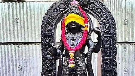 <div class="paragraphs"><p>The Ram Lalla idol at the Shri Ram Janmbhoomi Mandir ahead of its 'Pran Pratishthan' ceremony.</p></div>