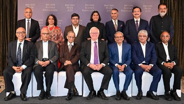 <div class="paragraphs"><p>Laureates and the Chief Guest of the Infosys Prize 2023 along with the Trustees of The Infosys Science Foundation at the Infosys Prize 2023 award ceremony in Bengaluru on Saturday, January 13, 2024. Standing L-R) Infosys Science Foundation Trustee Salil Parekh, Winners Karuna Mantena, Arun Kumar Shukla, Jahnavi Phalkey, Mukund Thattai, Sachchida Nand Tripathi, and Trustee TV Mohandas Pai. (Seated L-R) Infosys Science Foundation Trustees K Dinesh, Srinath Batni, Narayana Murthy, Chief Guest, Nobel Laureate Brian Schmidt, S Gopalakrishnan, Nandan Nilekani, SD Shibulal.</p></div>