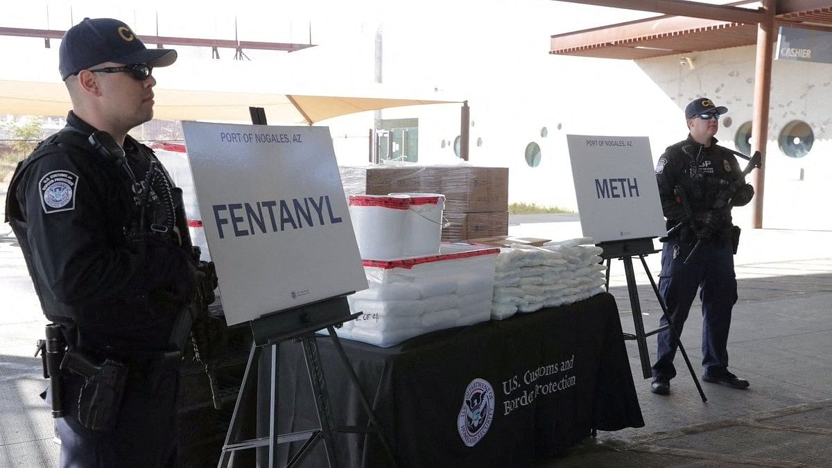 <div class="paragraphs"><p>Packets of fentanyl mostly in powder form and methamphetamine, which U.S. Customs and Border Protection say they seized from a truck crossing into Arizona from Mexico, is on display </p></div>