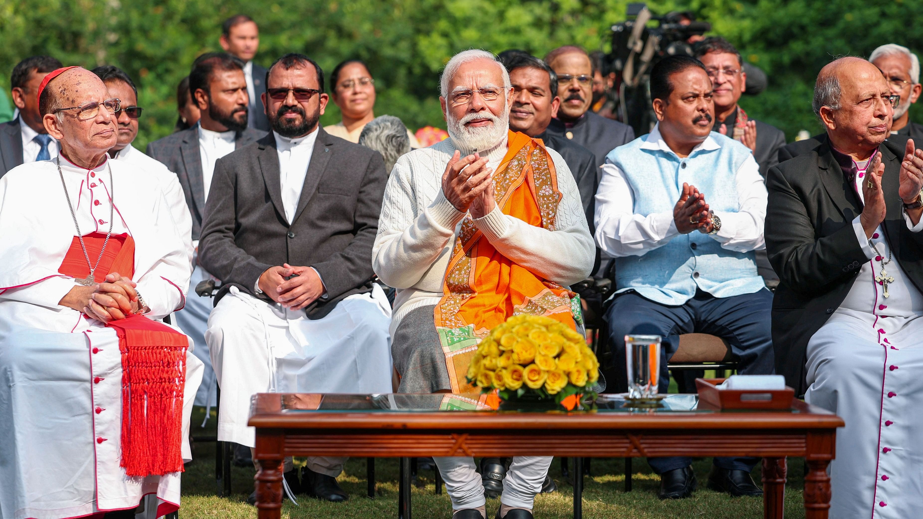 <div class="paragraphs"><p>Prime Minister Narendra Modi with Christian community members during Christmas celebrations at 7, Lok Kalyan Marg, in New Delhi, Monday, Dec. 25, 2023. </p></div>