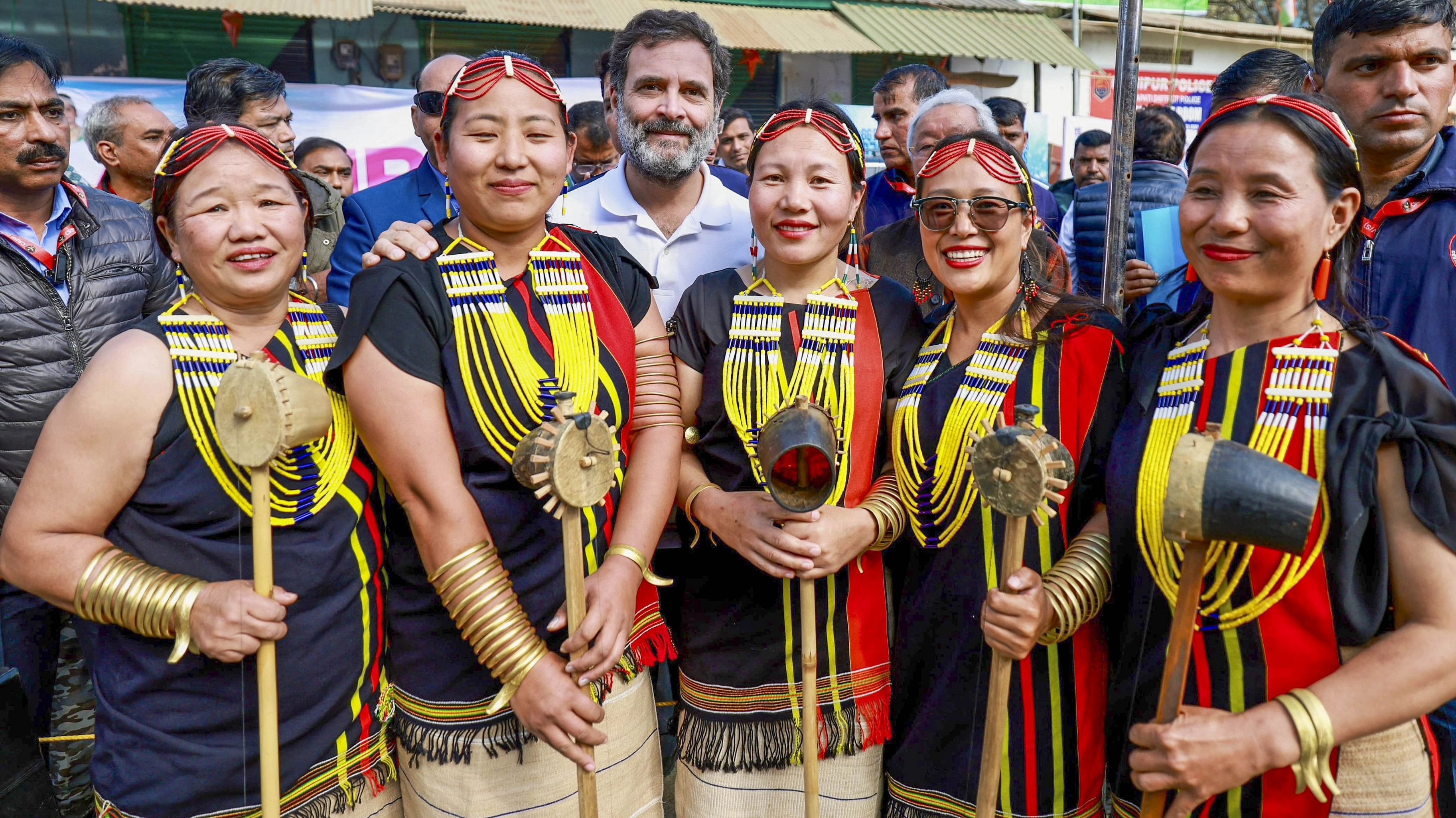 <div class="paragraphs"><p> Congress leader Rahul Gandhi with supporters during the 'Bharat Jodo Nyay Yatra', in Manipur, Monday, Jan. 15, 2024.</p></div>