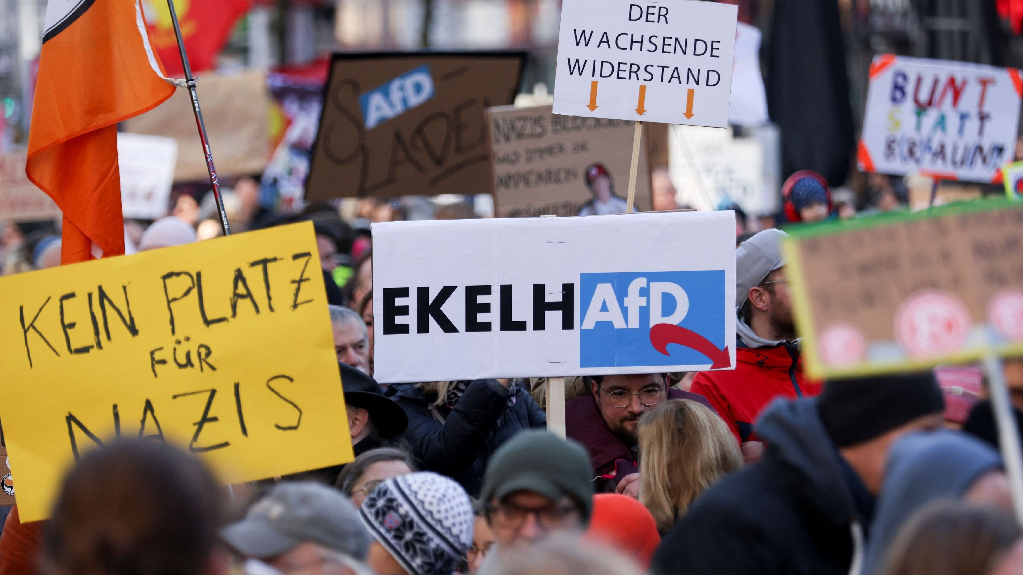 <div class="paragraphs"><p>People attend a demonstration against the Alternative for Germany party , right-wing extremism and for the protection of democracy in Duesseldorf, Germany, January 27, 2024. </p></div>