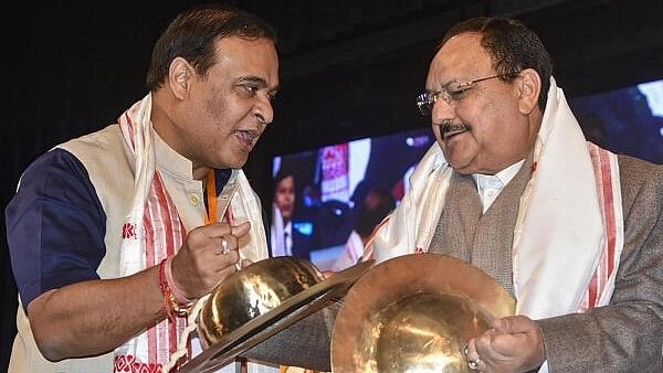 <div class="paragraphs"><p>BJP National President JP Nadda being felicitated with Assamese 'Bhoor Taal' during the party's Assam Pradesh Executive Meeting, in Guwahati, Wednesday, Jan. 10, 2024.</p></div>