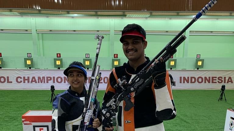 <div class="paragraphs"><p>Rudrankksh Patil and Mehuli Ghosh at the Olympic Qualification tournament in Jakarta.</p></div>