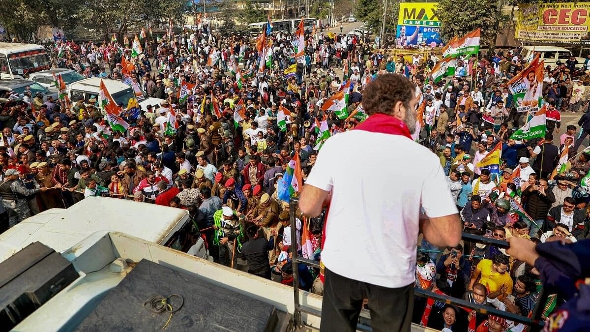 <div class="paragraphs"><p>Congress leader Rahul Gandhi addresses a public meeting during the 'Bharat Jodo Nyay Yatra', in Barpeta, Assam, Tuesday, January 23, 2024.</p></div>