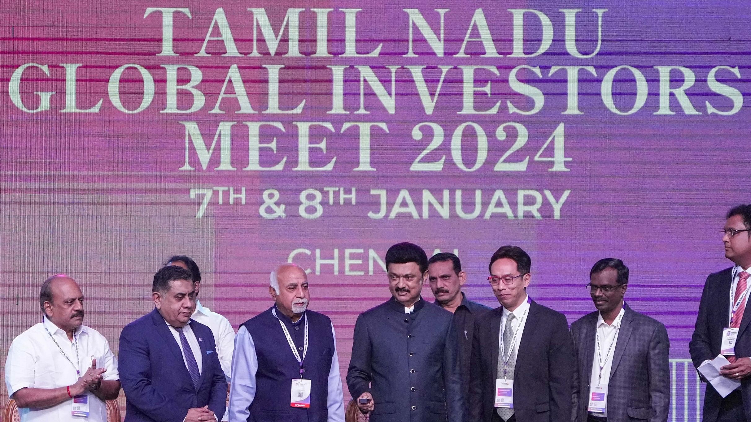 <div class="paragraphs"><p>Tamil Nadu Chief Minister MK Stalin  at the valedictory ceremony of the Global Investors Meet-2024, at Nandambakkam in Chennai, Monday, Jan 8, 2024. </p></div>